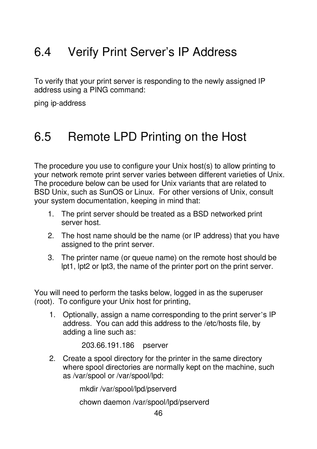 MicroNet Technology SP755D, SP756 user manual Verify Print Server’s IP Address, Remote LPD Printing on the Host 