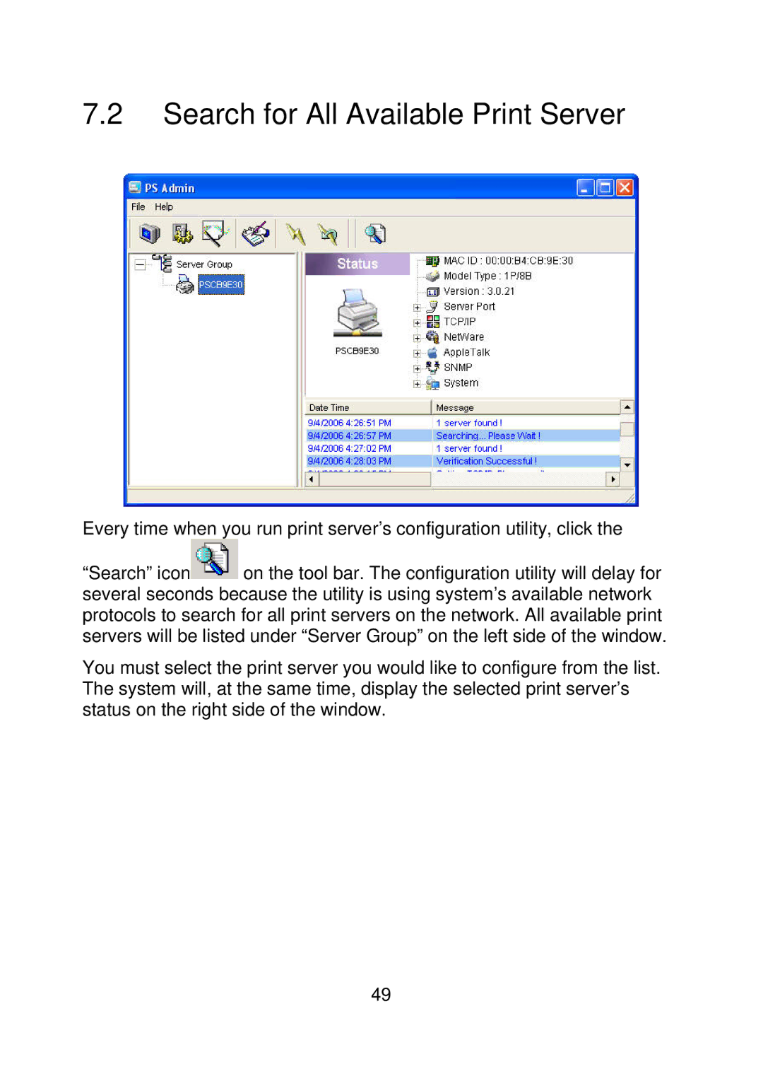 MicroNet Technology SP756, SP755D user manual Search for All Available Print Server 