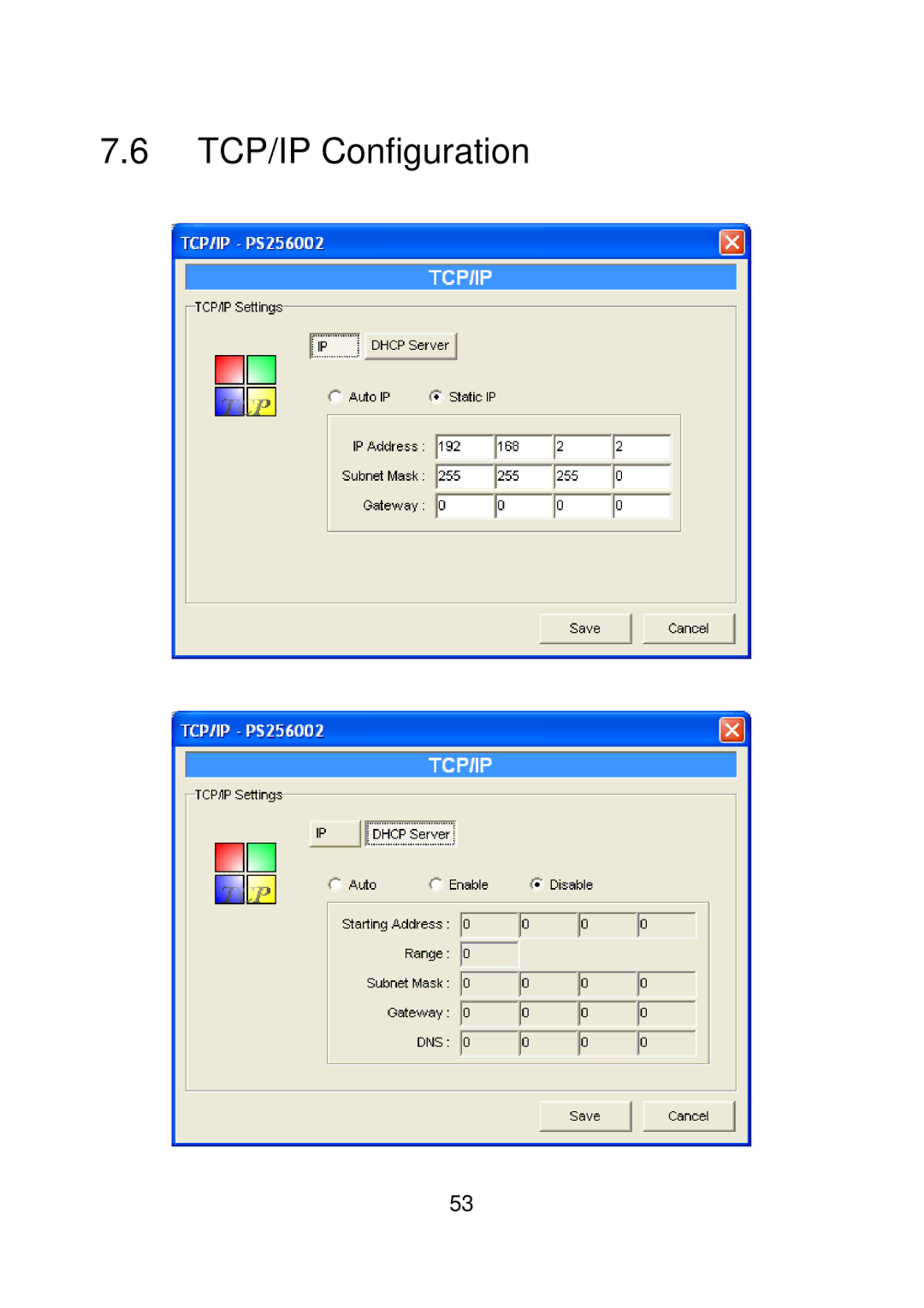 MicroNet Technology SP756, SP755D user manual TCP/IP Configuration 