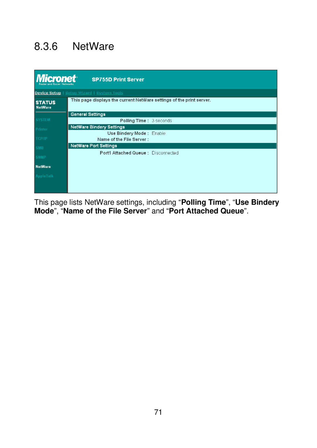 MicroNet Technology SP756, SP755D user manual NetWare 