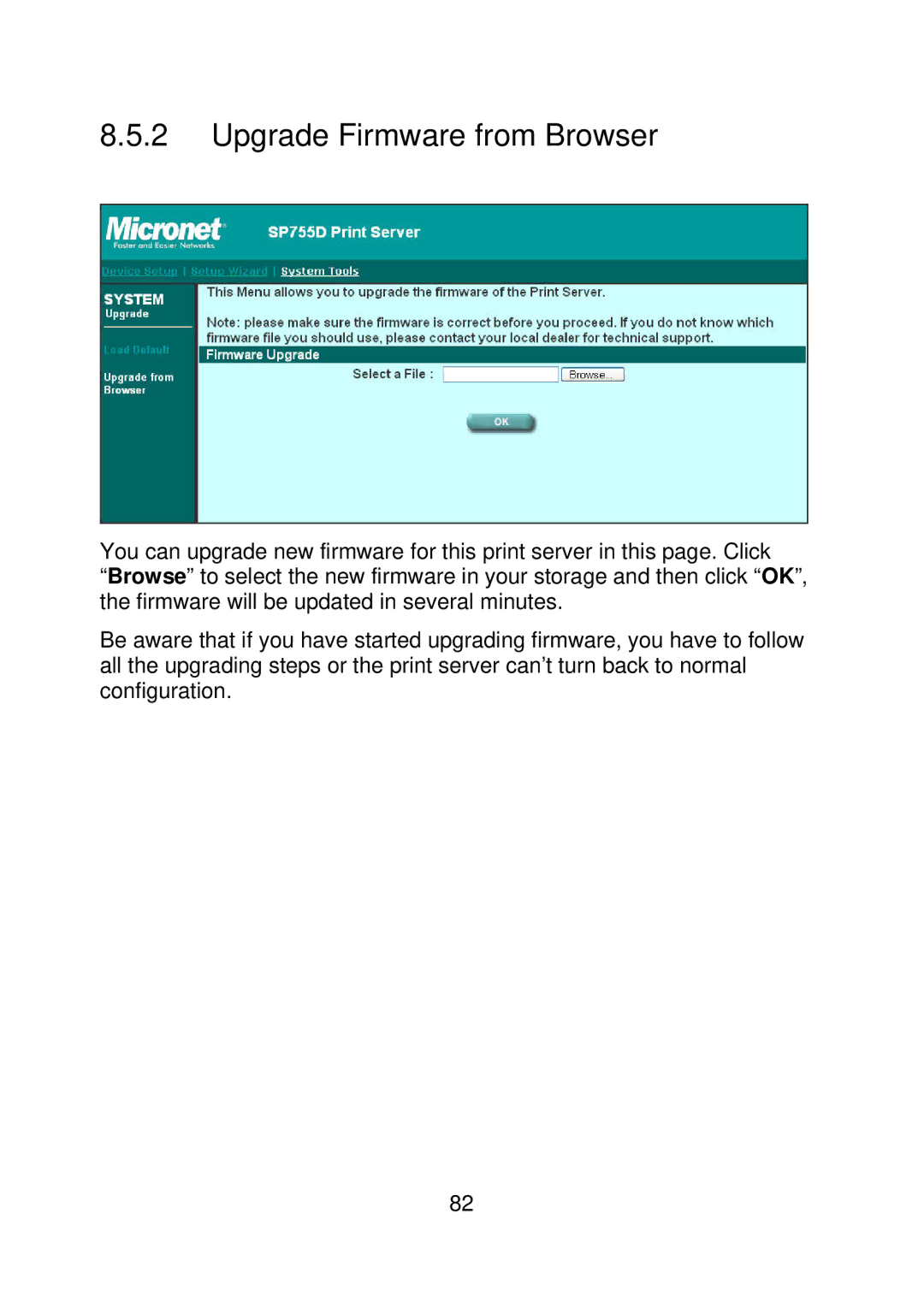 MicroNet Technology SP755D, SP756 user manual Upgrade Firmware from Browser 