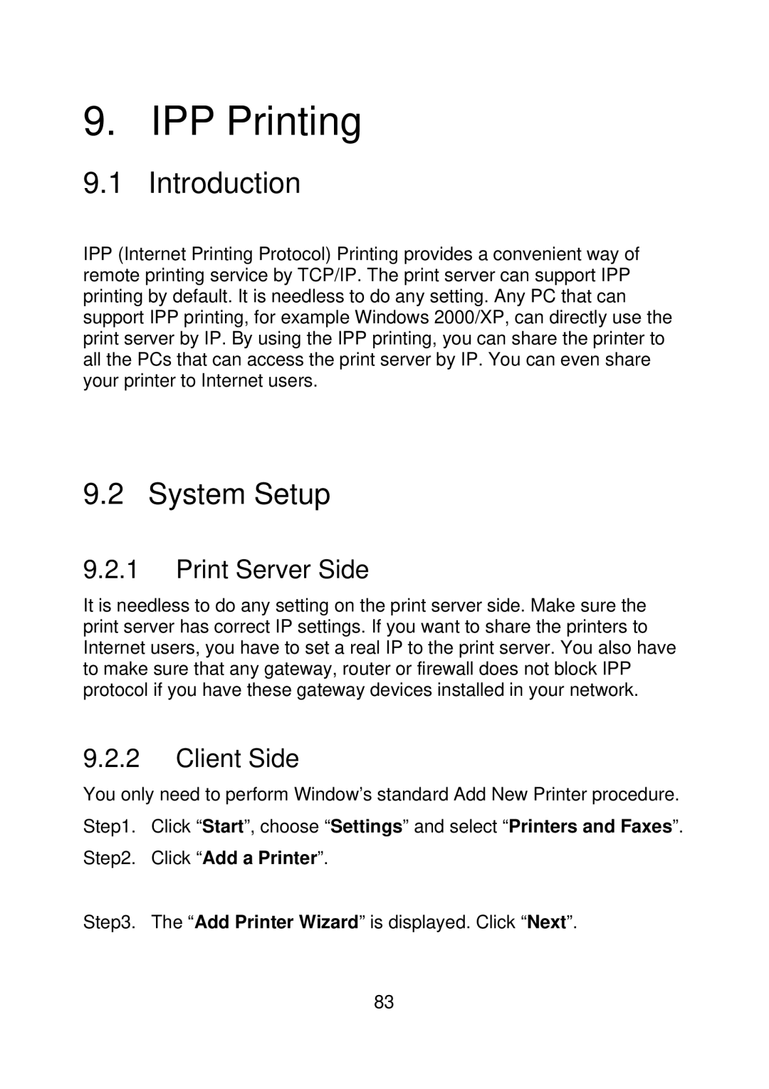 MicroNet Technology SP756, SP755D user manual IPP Printing, System Setup, Print Server Side, Client Side 