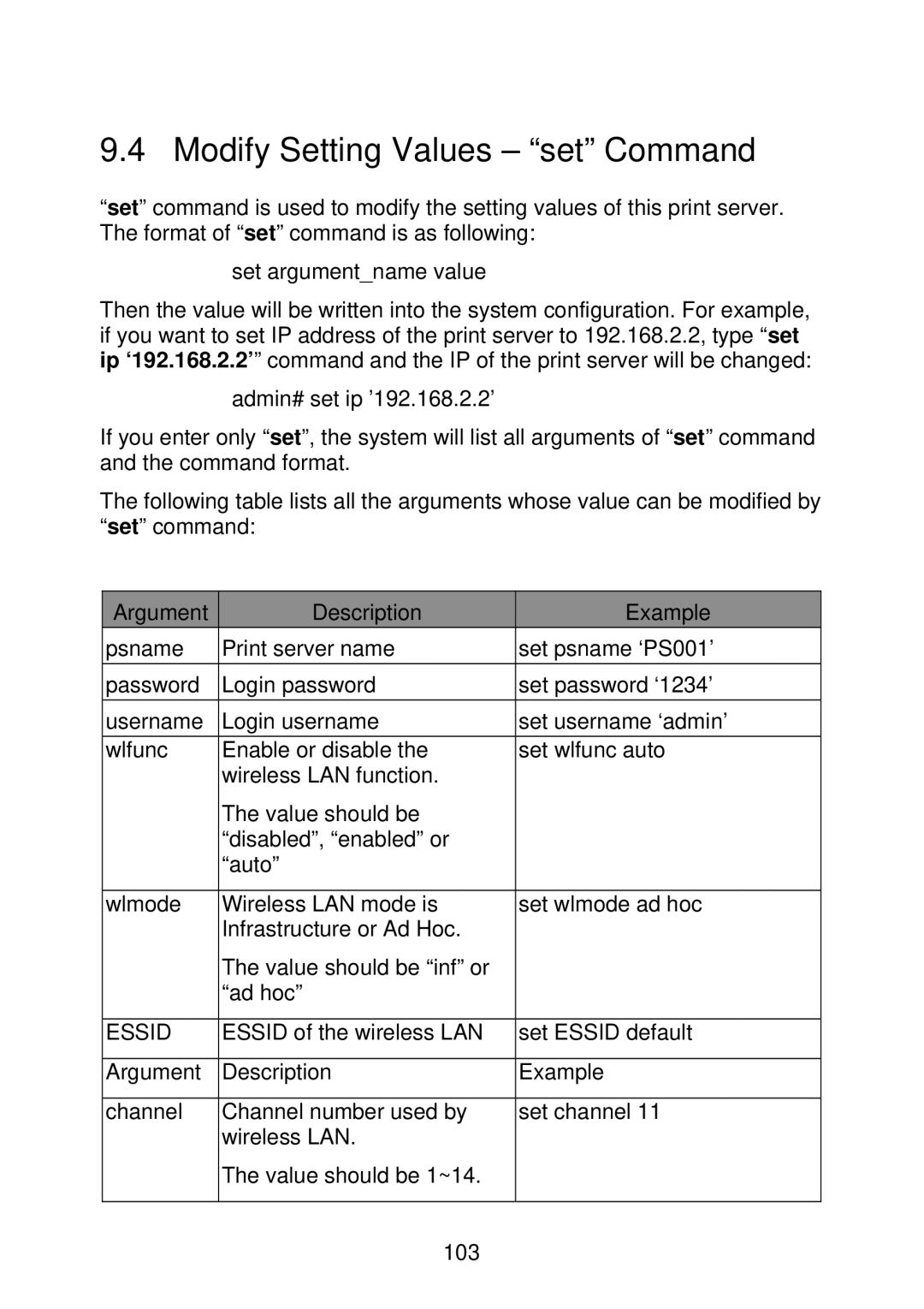 MicroNet Technology SP766W user manual Modify Setting Values set Command 