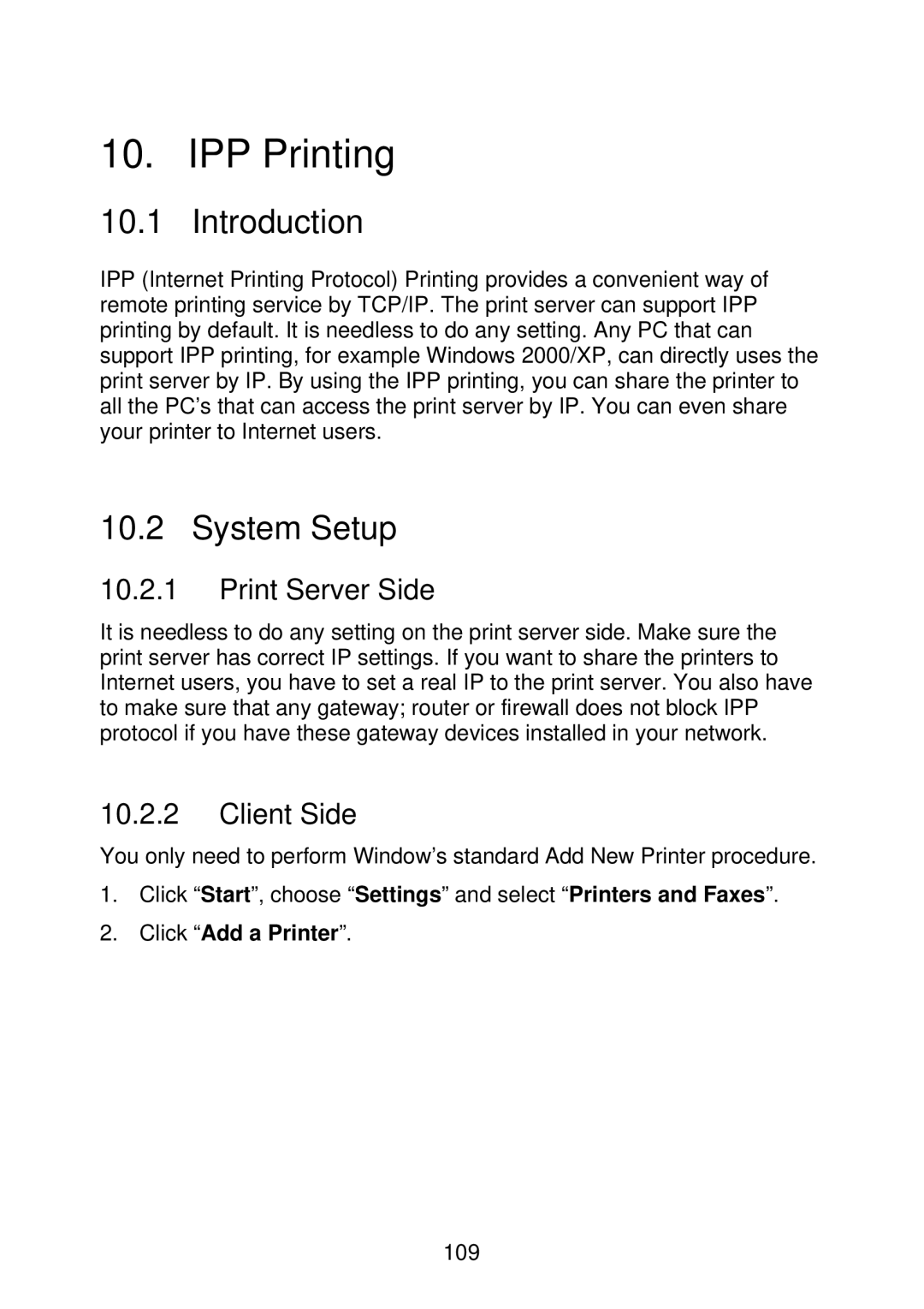 MicroNet Technology SP766W user manual IPP Printing, System Setup, Print Server Side, Client Side 