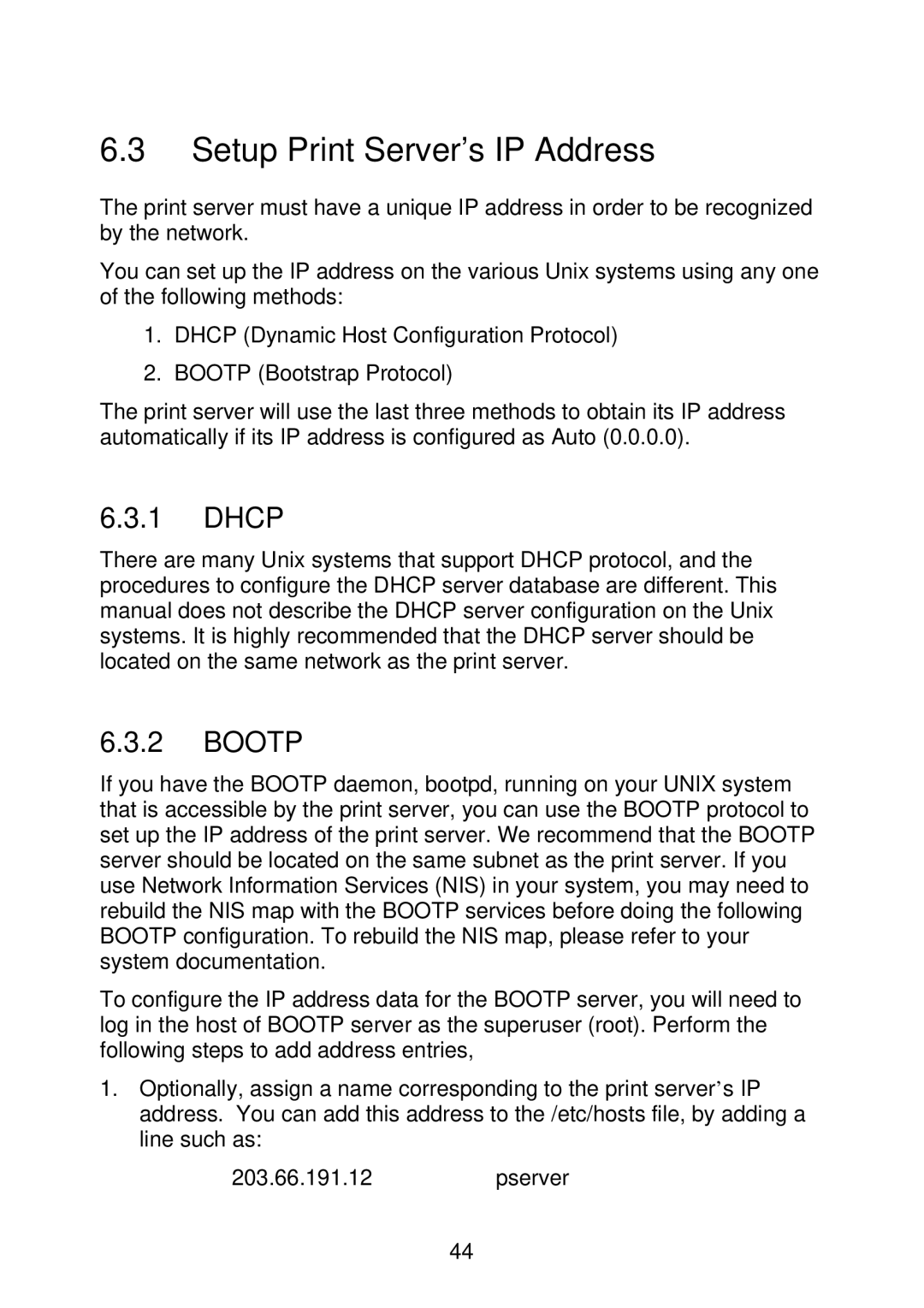 MicroNet Technology SP766W user manual Setup Print Server’s IP Address, Dhcp, Bootp 