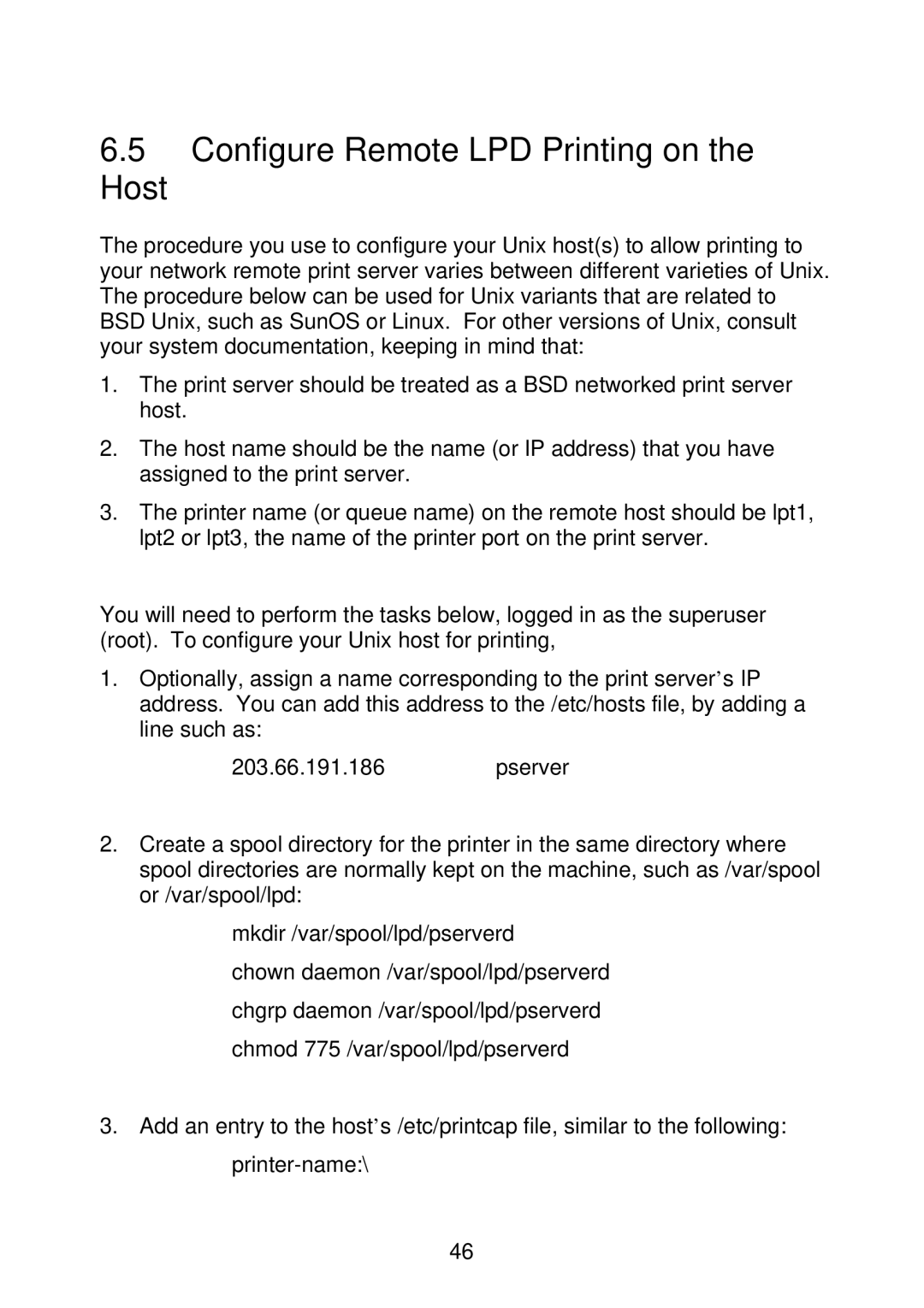 MicroNet Technology SP766W user manual Configure Remote LPD Printing on Host 