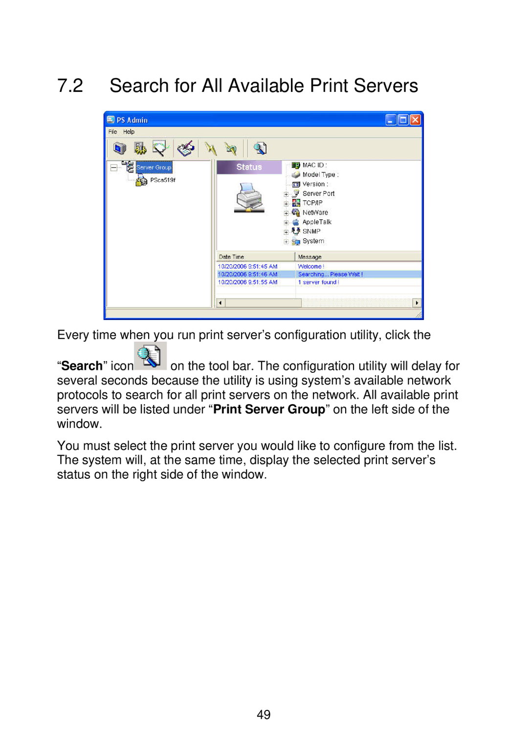 MicroNet Technology SP766W user manual Search for All Available Print Servers 