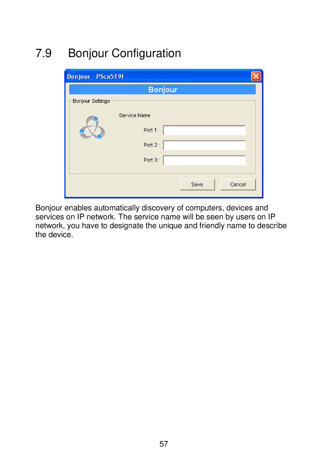 MicroNet Technology SP766W user manual Bonjour Configuration 