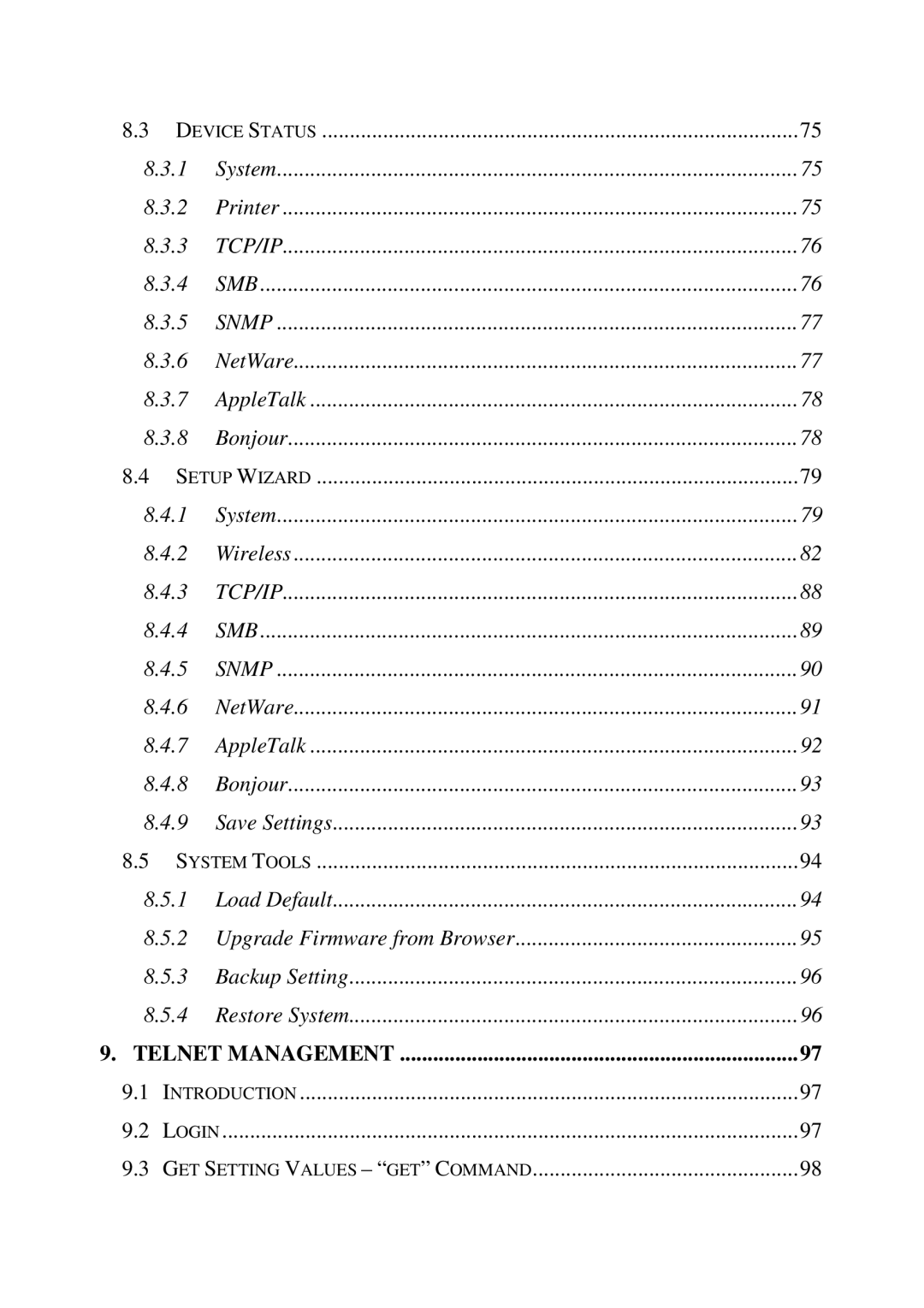 MicroNet Technology SP766W user manual Telnet Management 