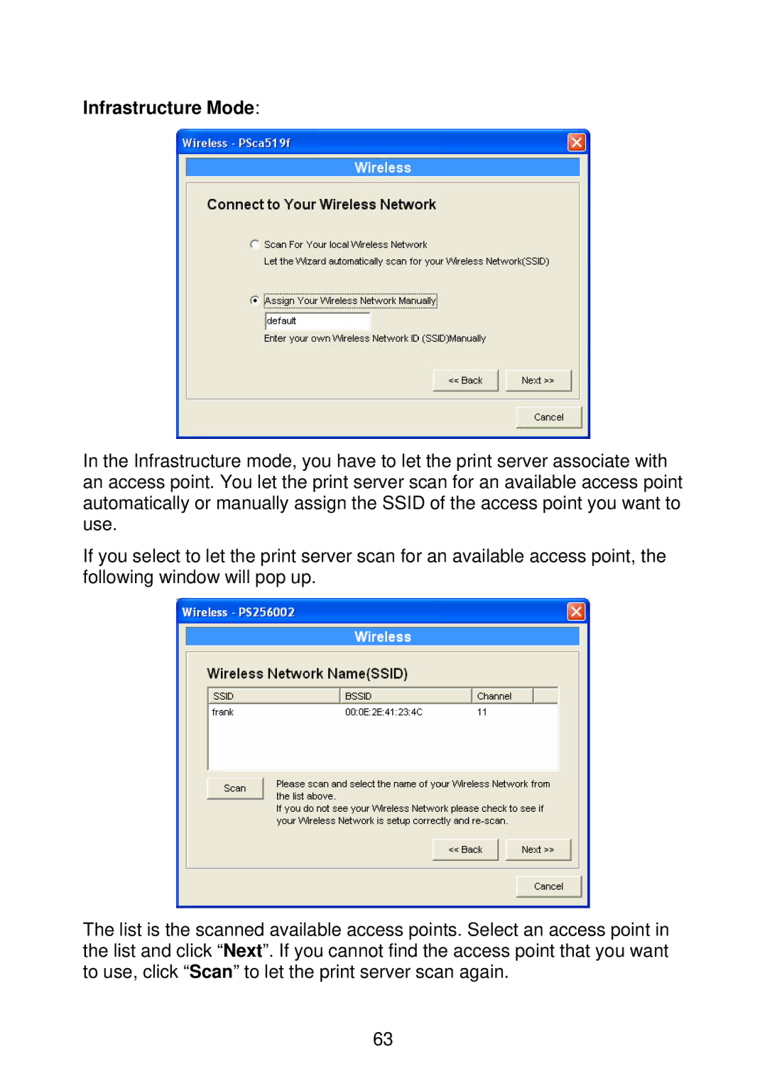 MicroNet Technology SP766W user manual Infrastructure Mode 