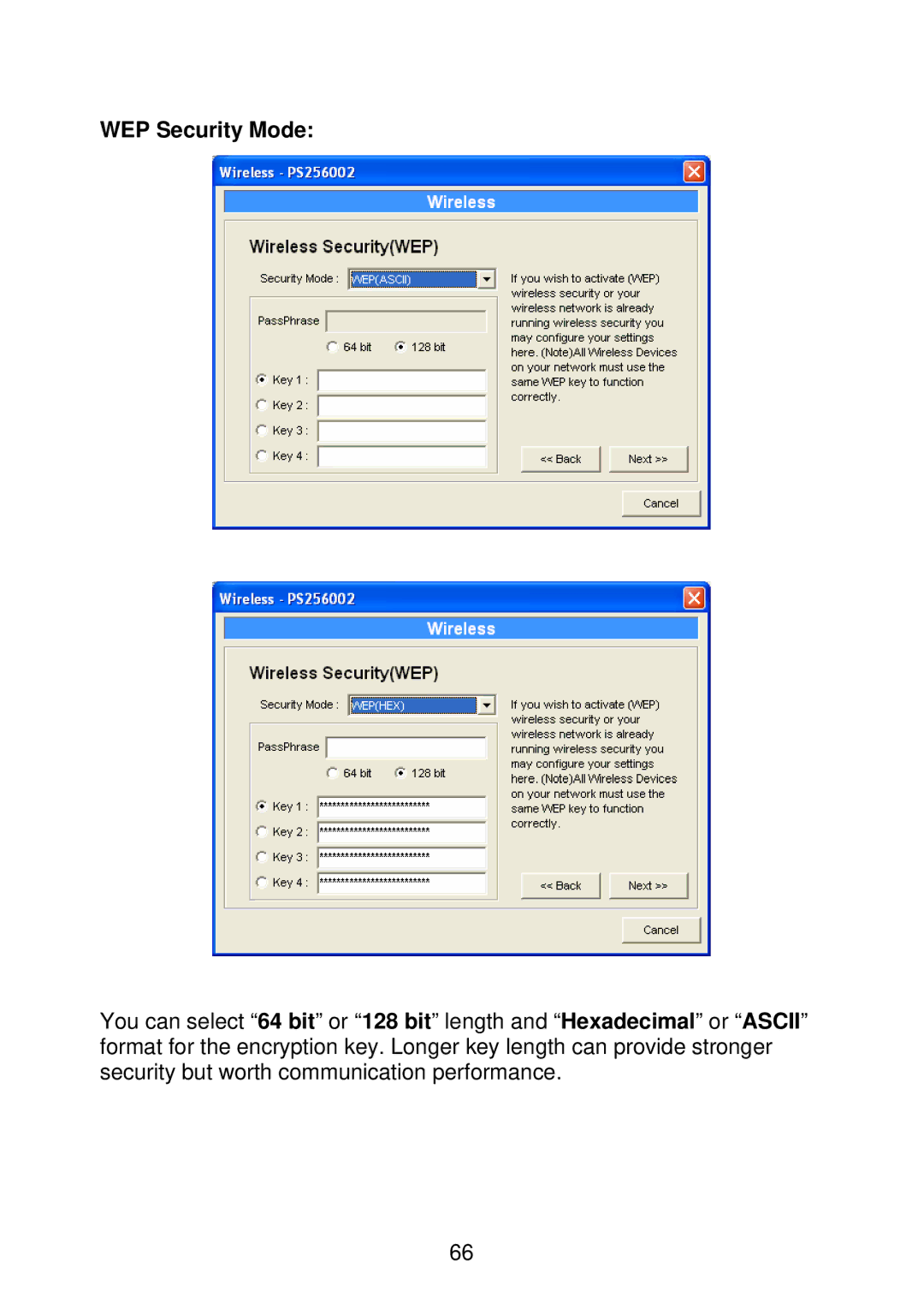 MicroNet Technology SP766W user manual WEP Security Mode 