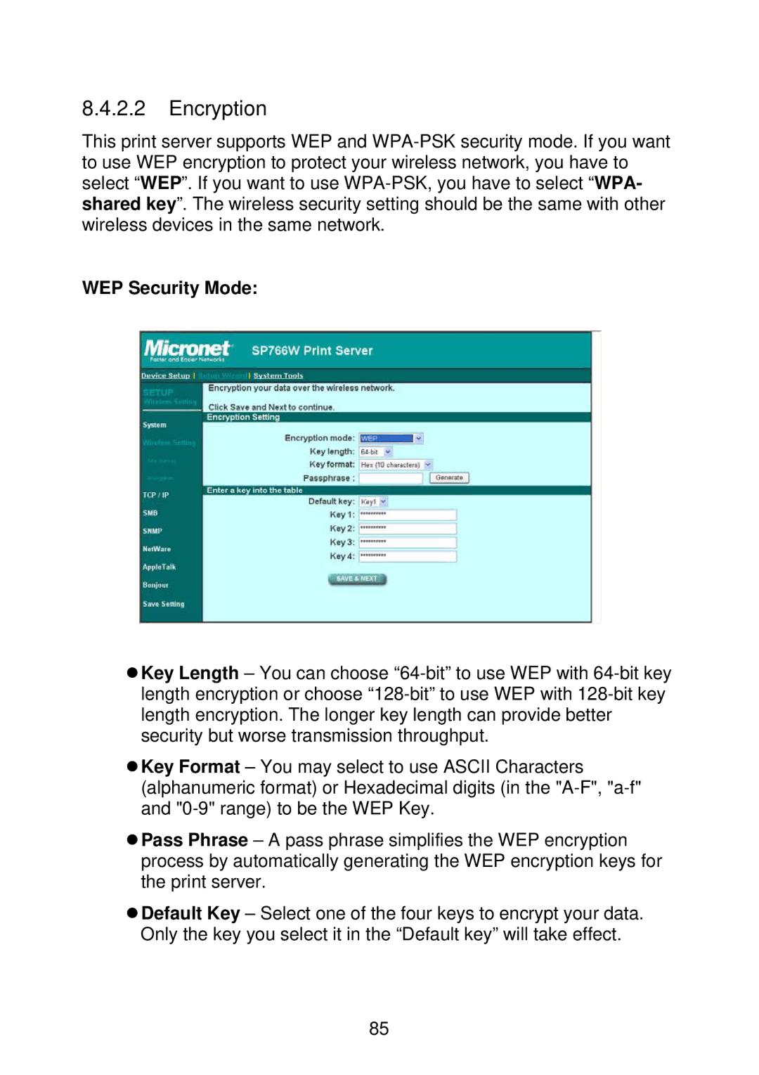 MicroNet Technology SP766W user manual Encryption 