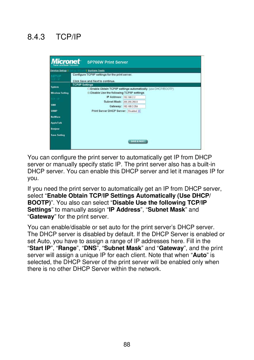 MicroNet Technology SP766W user manual 3 TCP/IP 