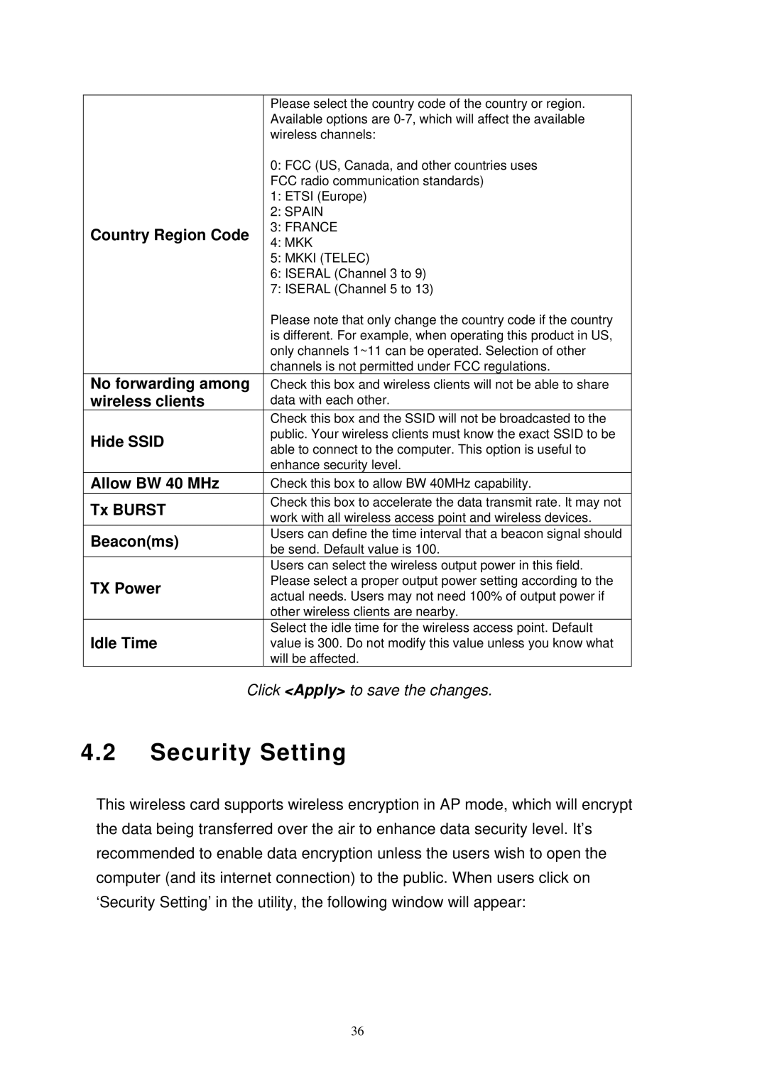 MicroNet Technology SP907NL user manual Security Setting 