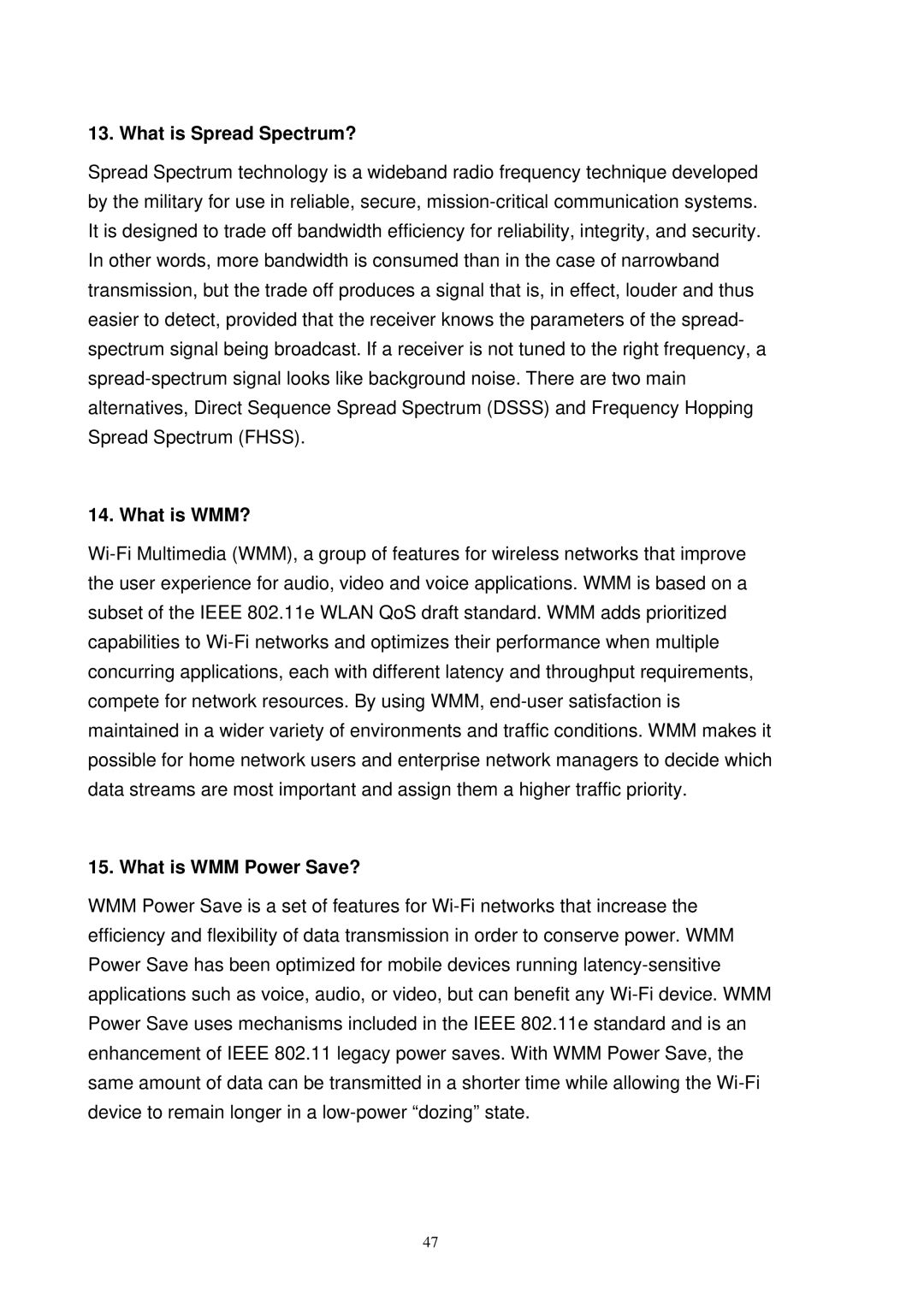 MicroNet Technology SP907NL user manual What is Spread Spectrum?, What is WMM?, What is WMM Power Save? 