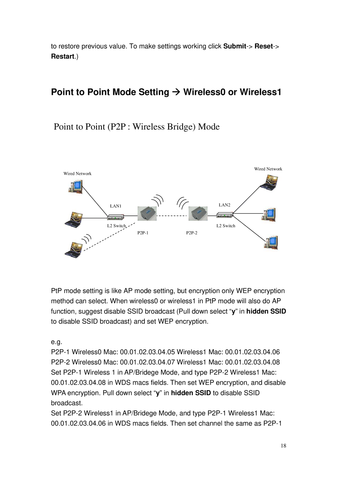 MicroNet Technology SP915G user manual Point to Point Mode Setting Æ Wireless0 or Wireless1 