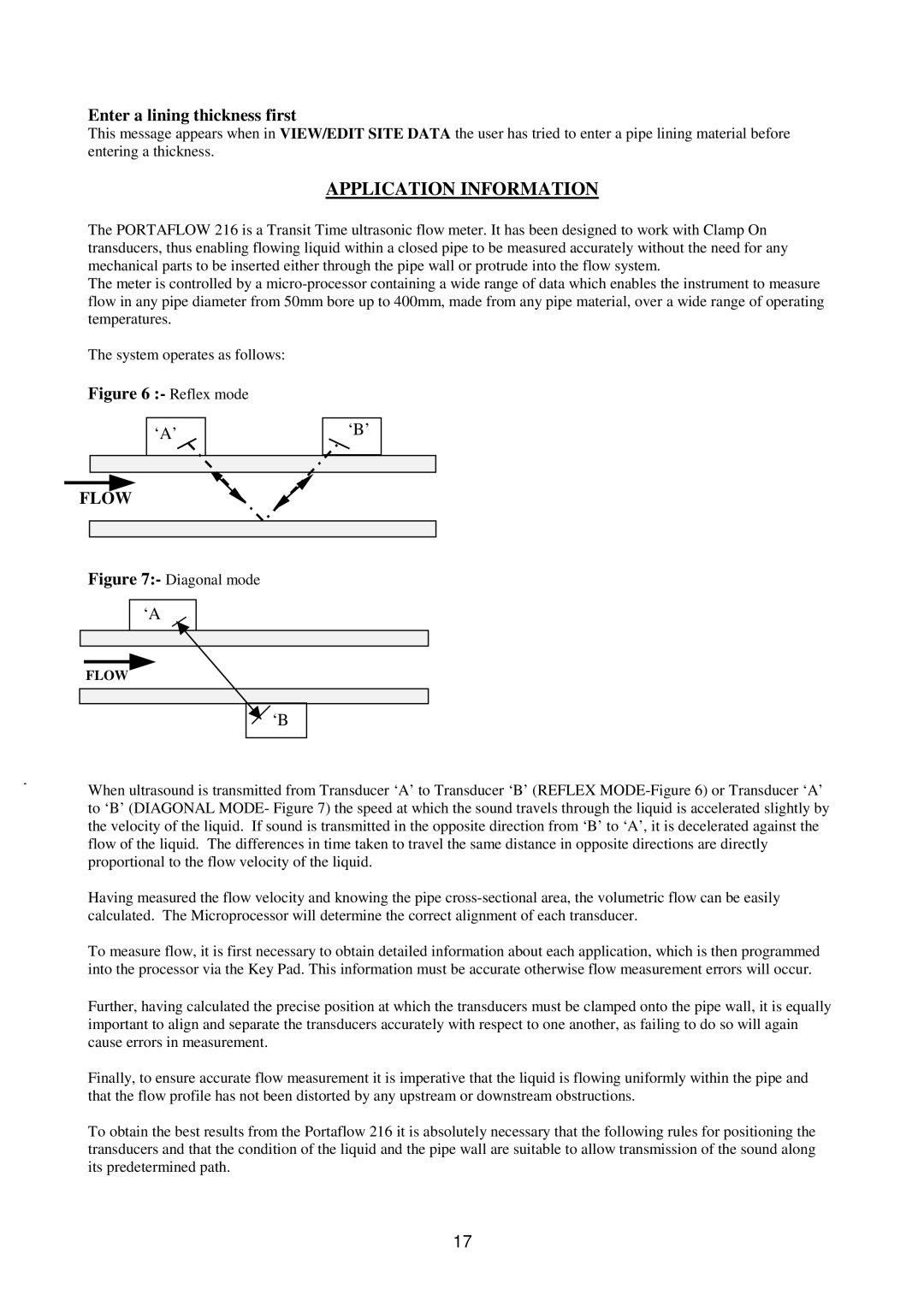 Micronics 216 manual Enter a lining thickness first, Reflex mode 