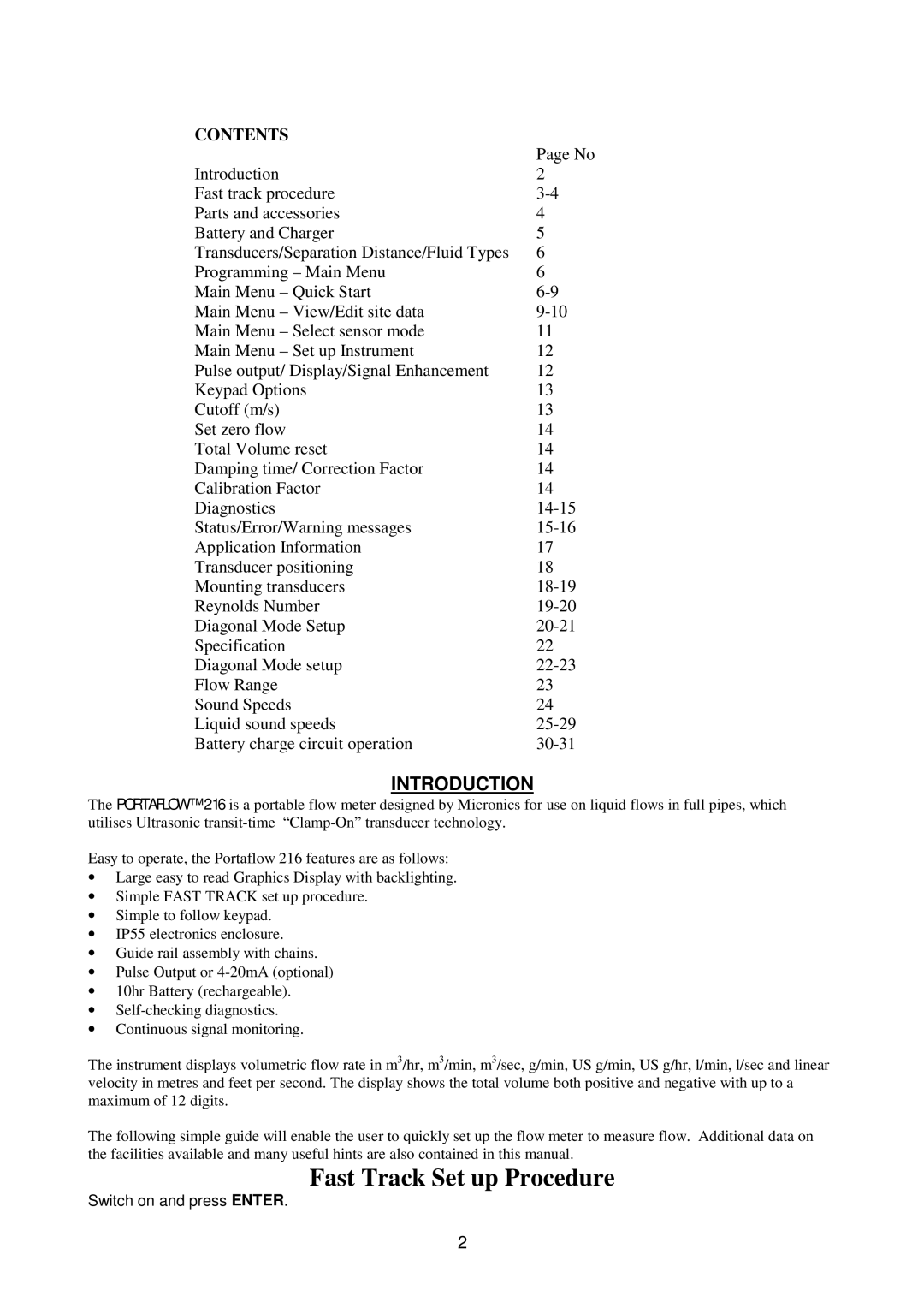 Micronics 216 manual Fast Track Set up Procedure 