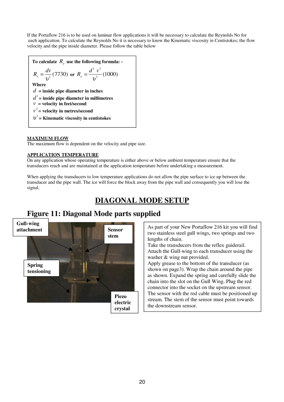 Micronics 216 manual To calculate Re use the following formula, Maximum Flow, Application Temperature 