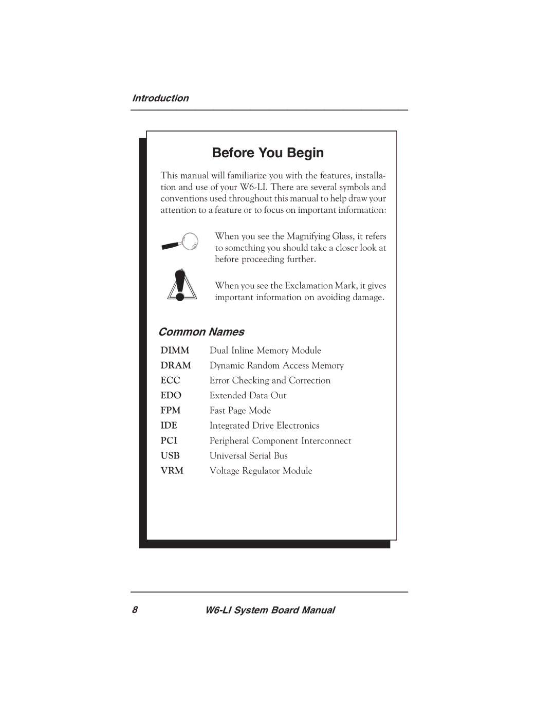 Micronics W6-LI manual Before You Begin, Common Names 