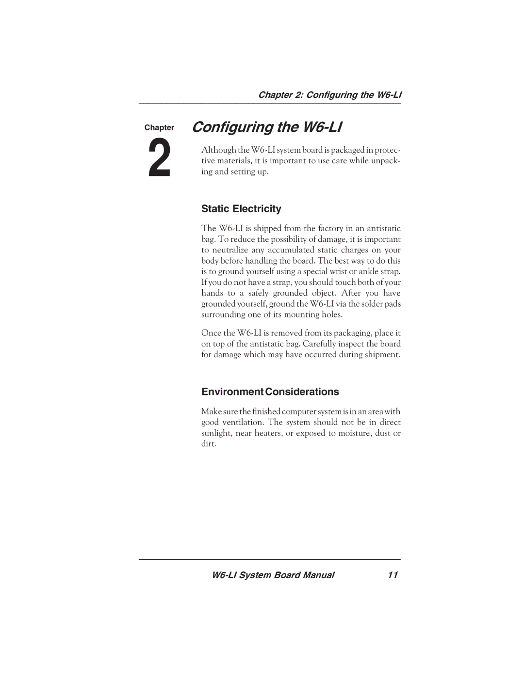 Micronics manual Configuring the W6-LI, Static Electricity 