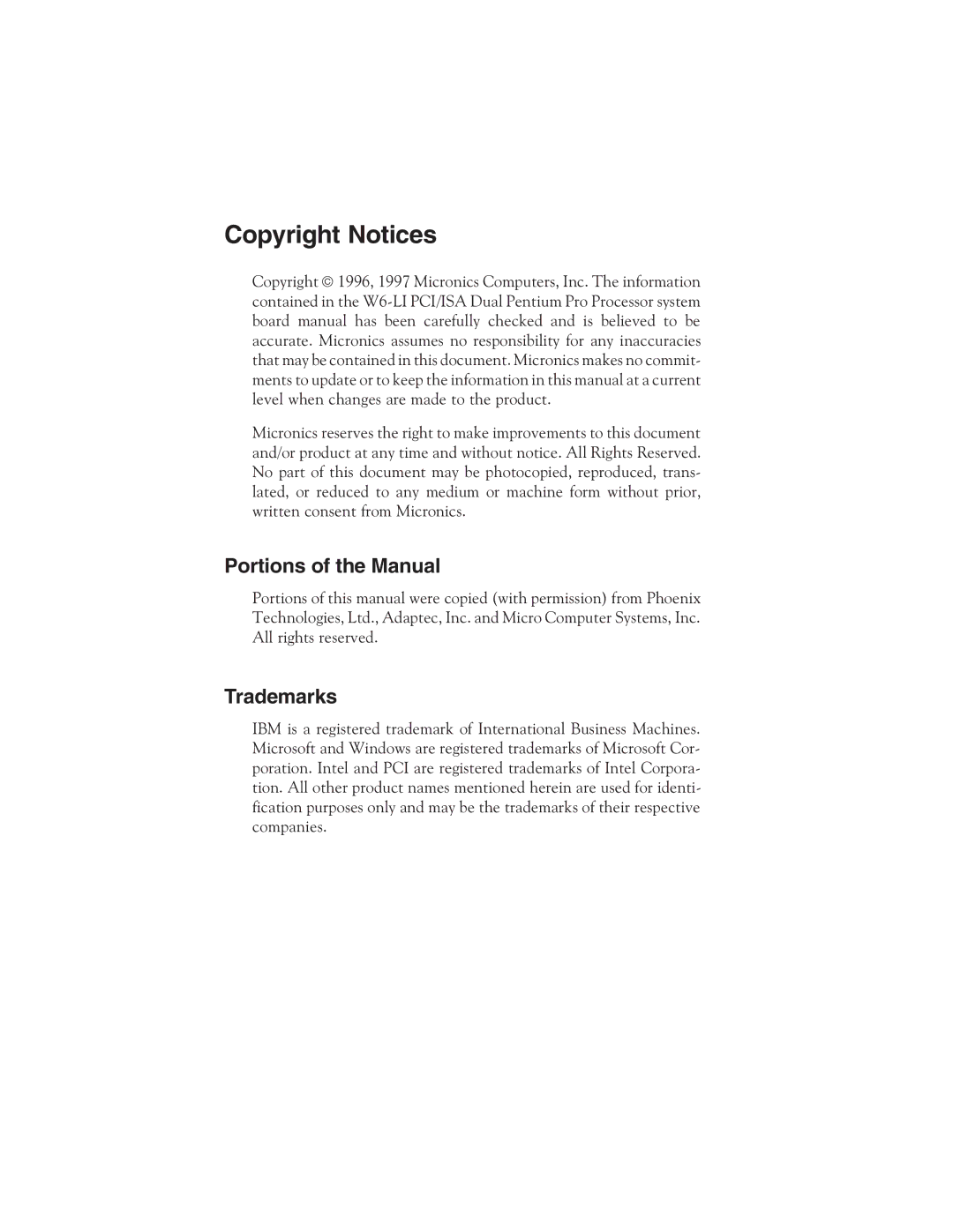 Micronics W6-LI manual Copyright Notices 