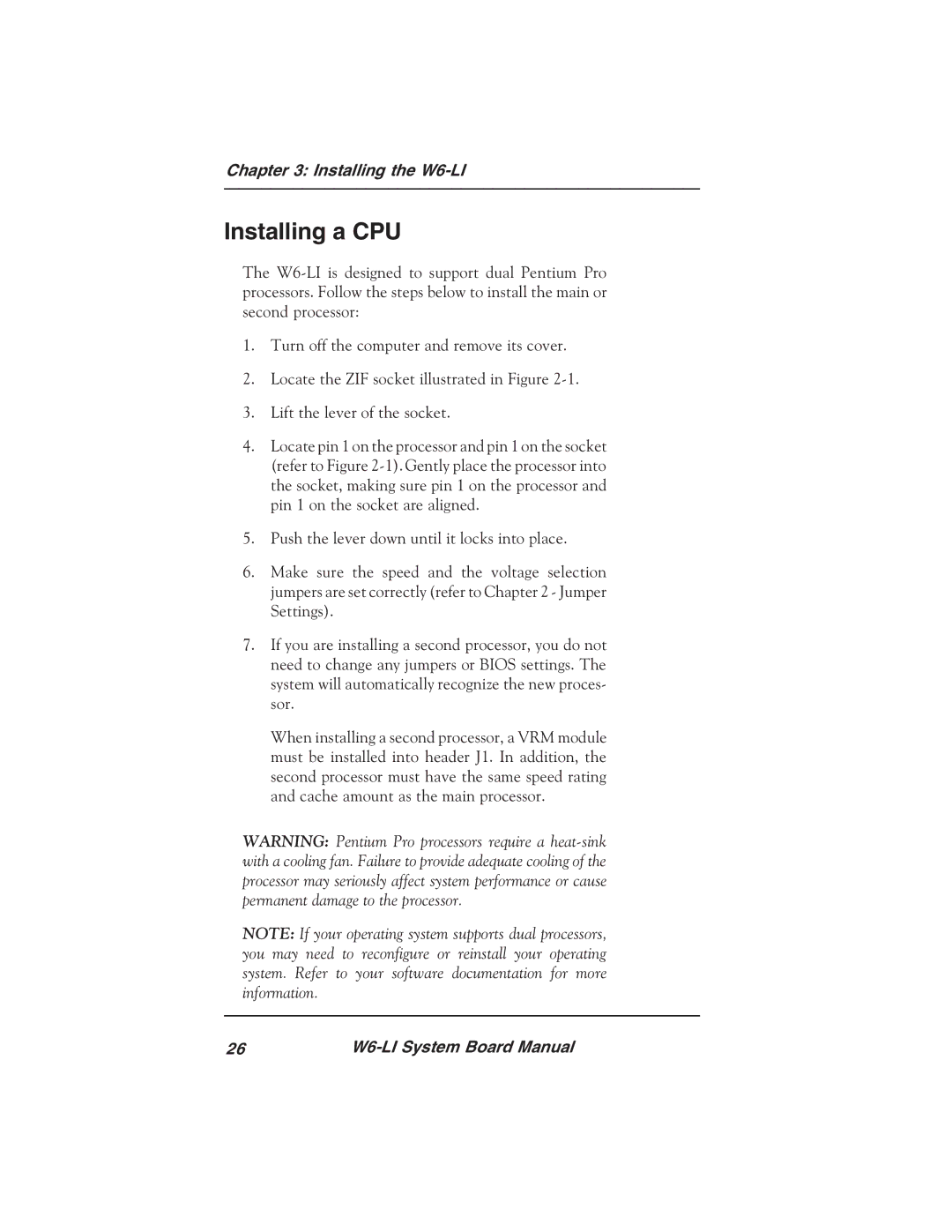 Micronics W6-LI manual Installing a CPU 