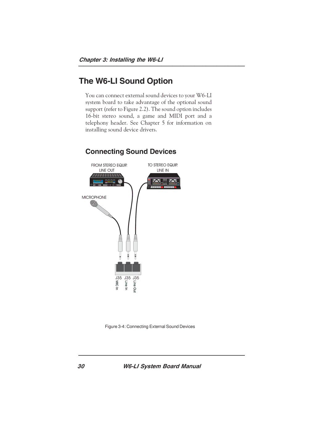 Micronics manual W6-LI Sound Option, Connecting Sound Devices 