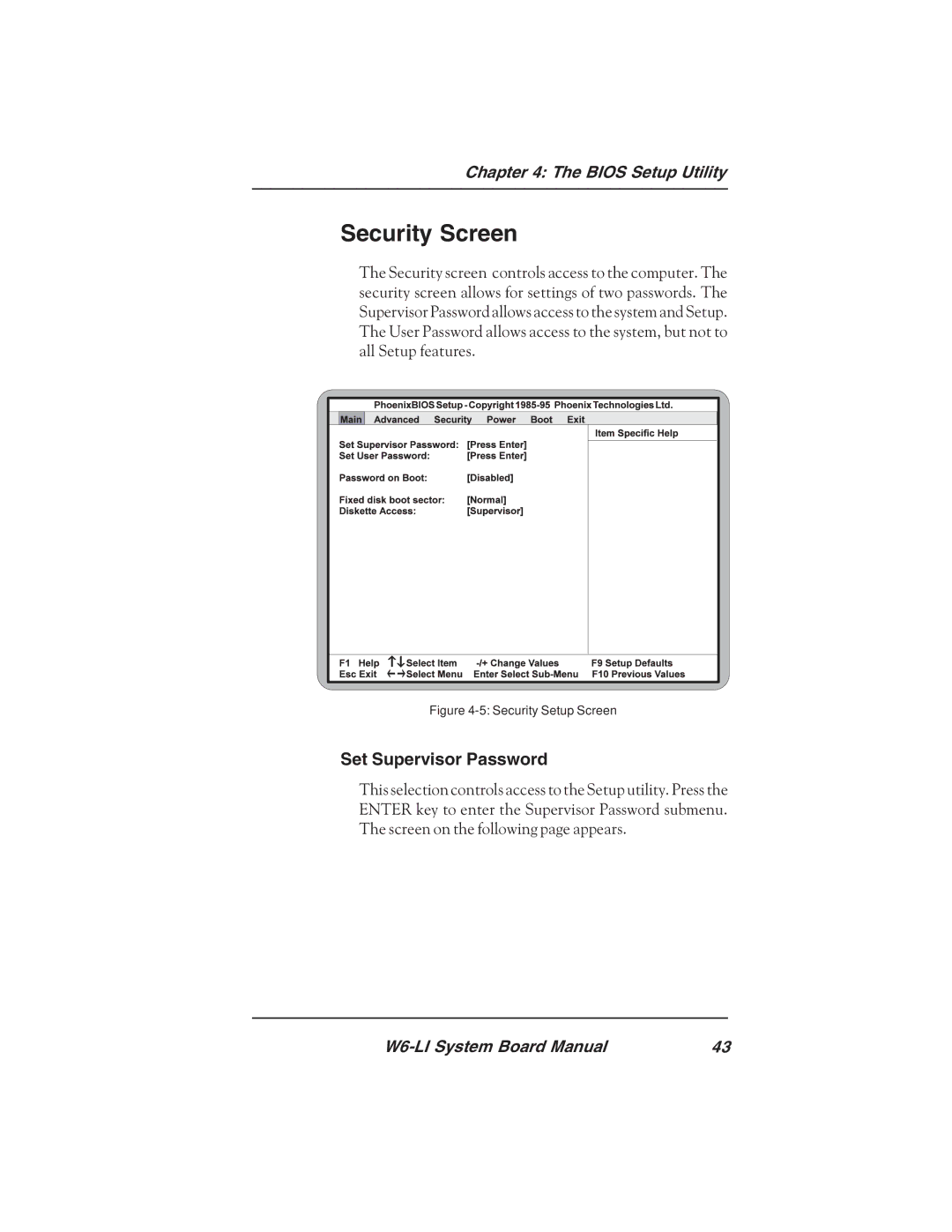 Micronics W6-LI manual Security Screen, Set Supervisor Password 