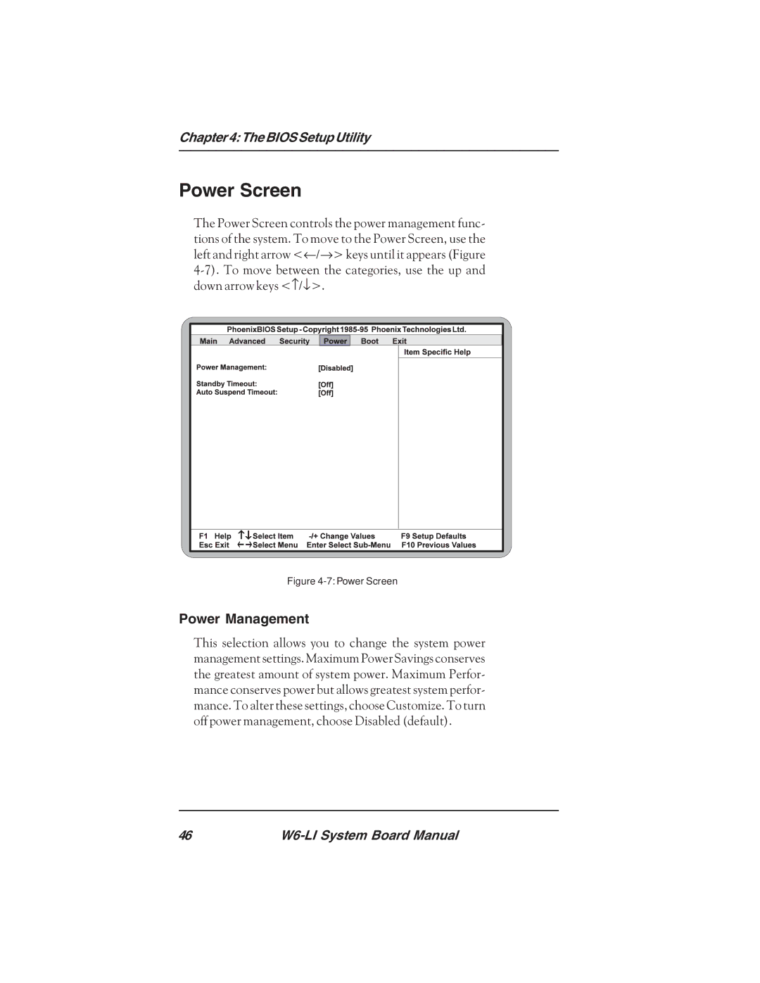 Micronics W6-LI manual Power Screen, Power Management 