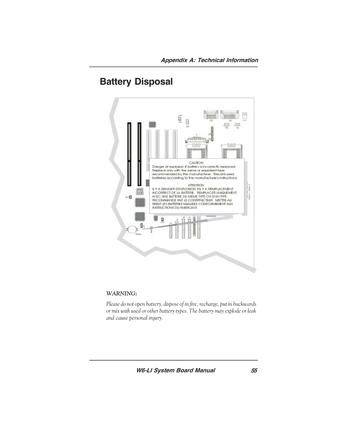 Micronics W6-LI manual Battery Disposal 