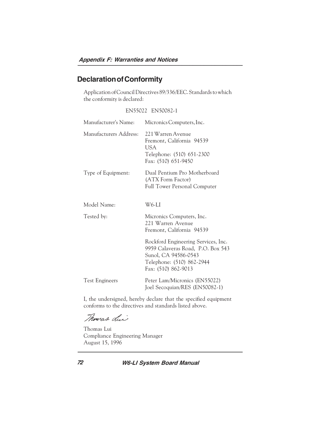 Micronics W6-LI manual DeclarationofConformity 