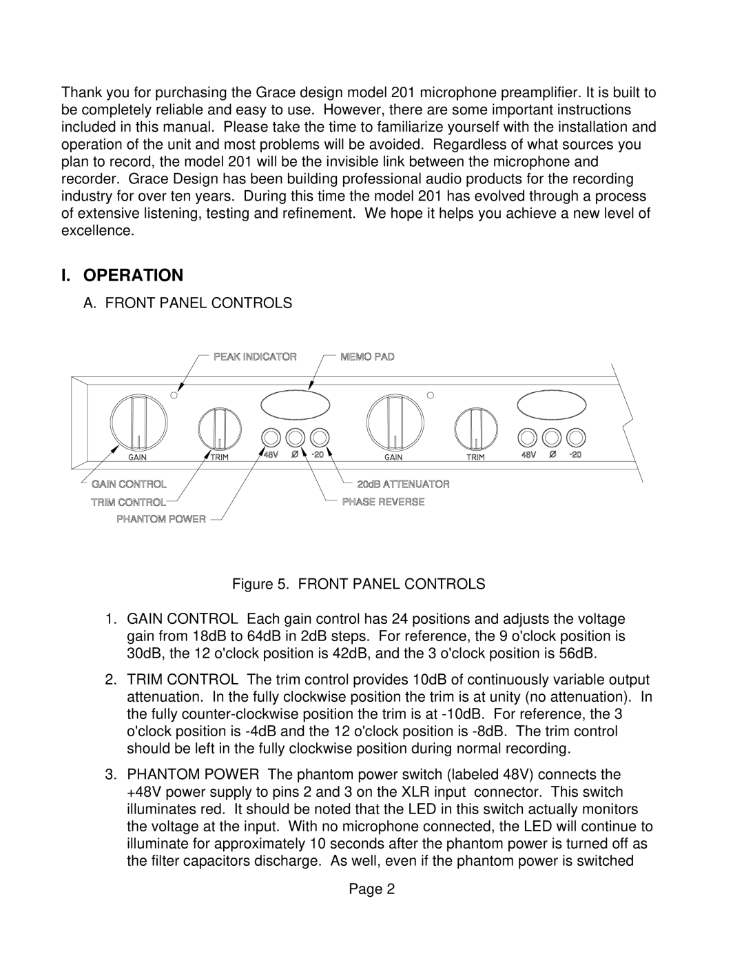 Microplane 201 owner manual Operation, Front Panel Controls 