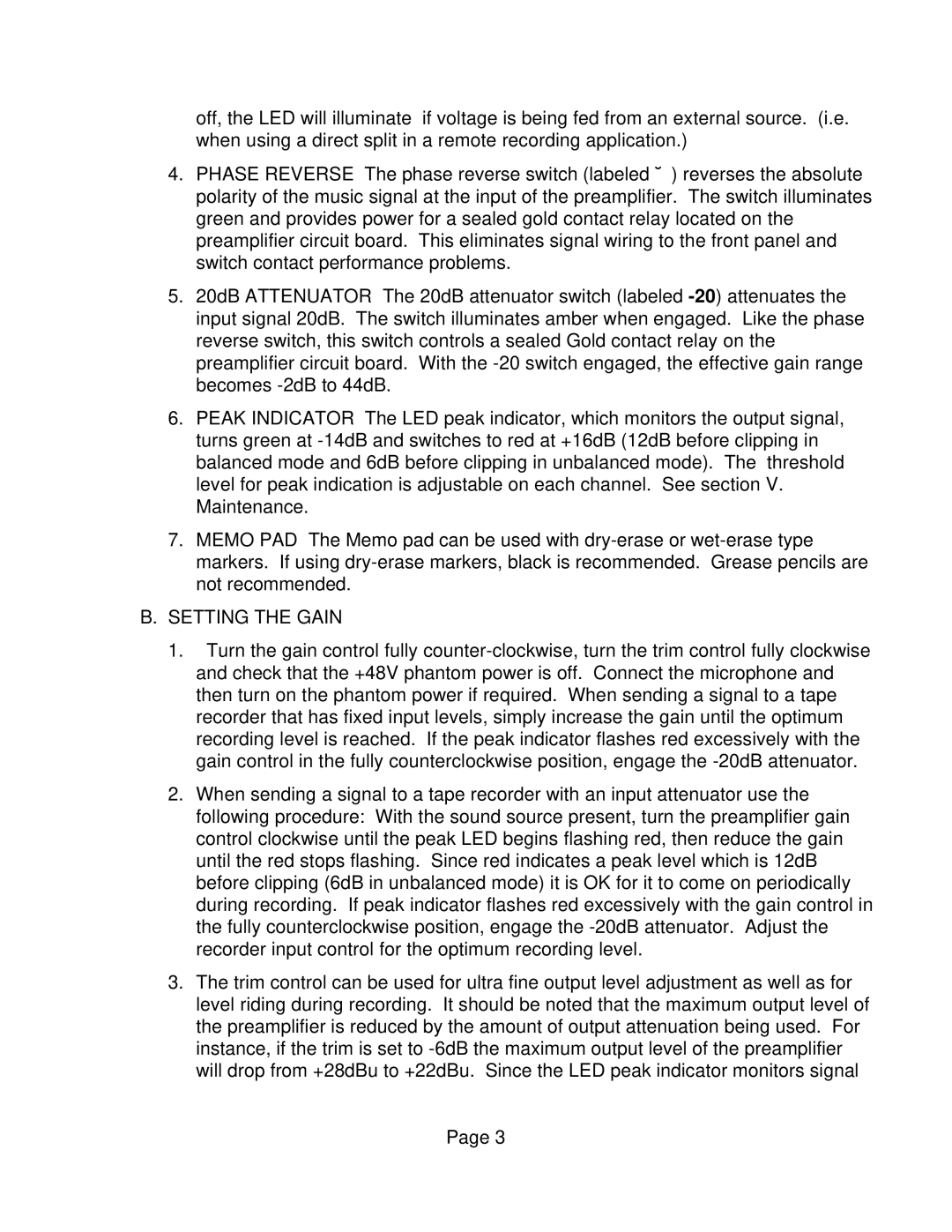 Microplane 201 owner manual Setting the Gain 