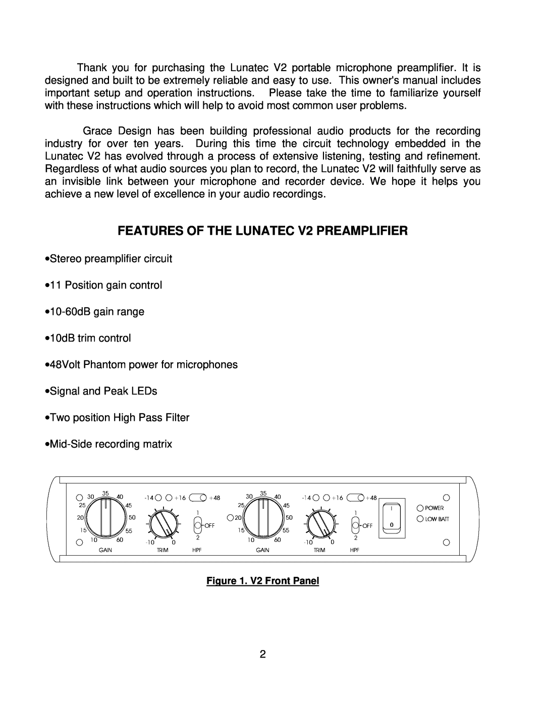 Microplane owner manual FEATURES OF THE LUNATEC V2 PREAMPLIFIER 