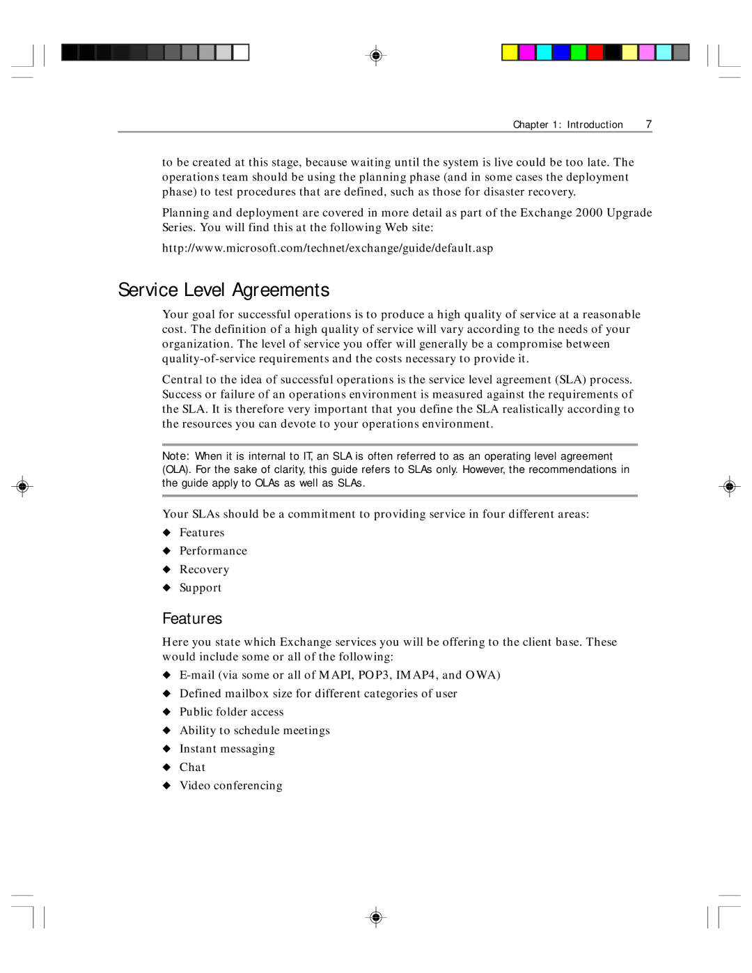 Microsoft 1 manual Service Level Agreements, Features 