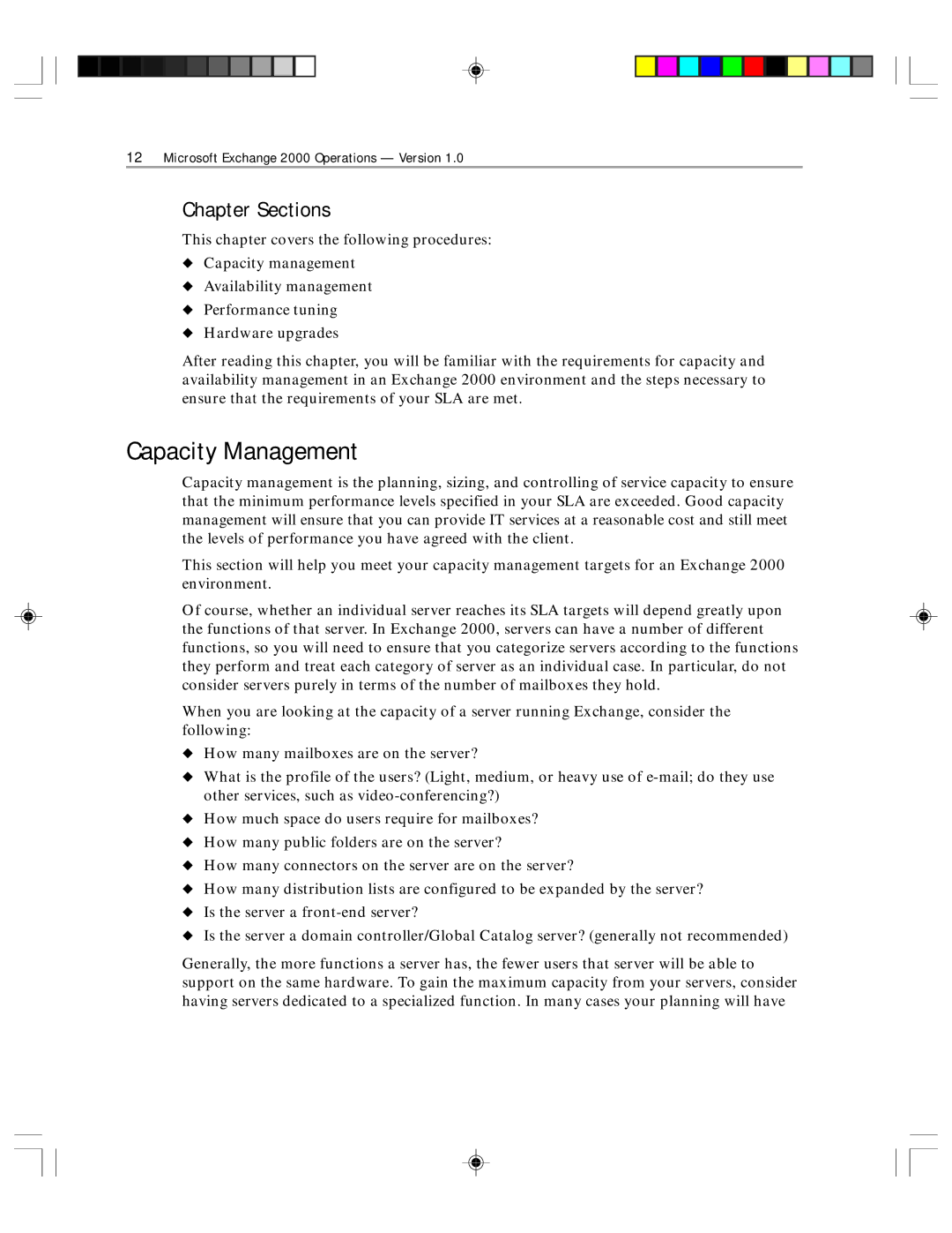 Microsoft 1 manual Capacity Management, Chapter Sections 