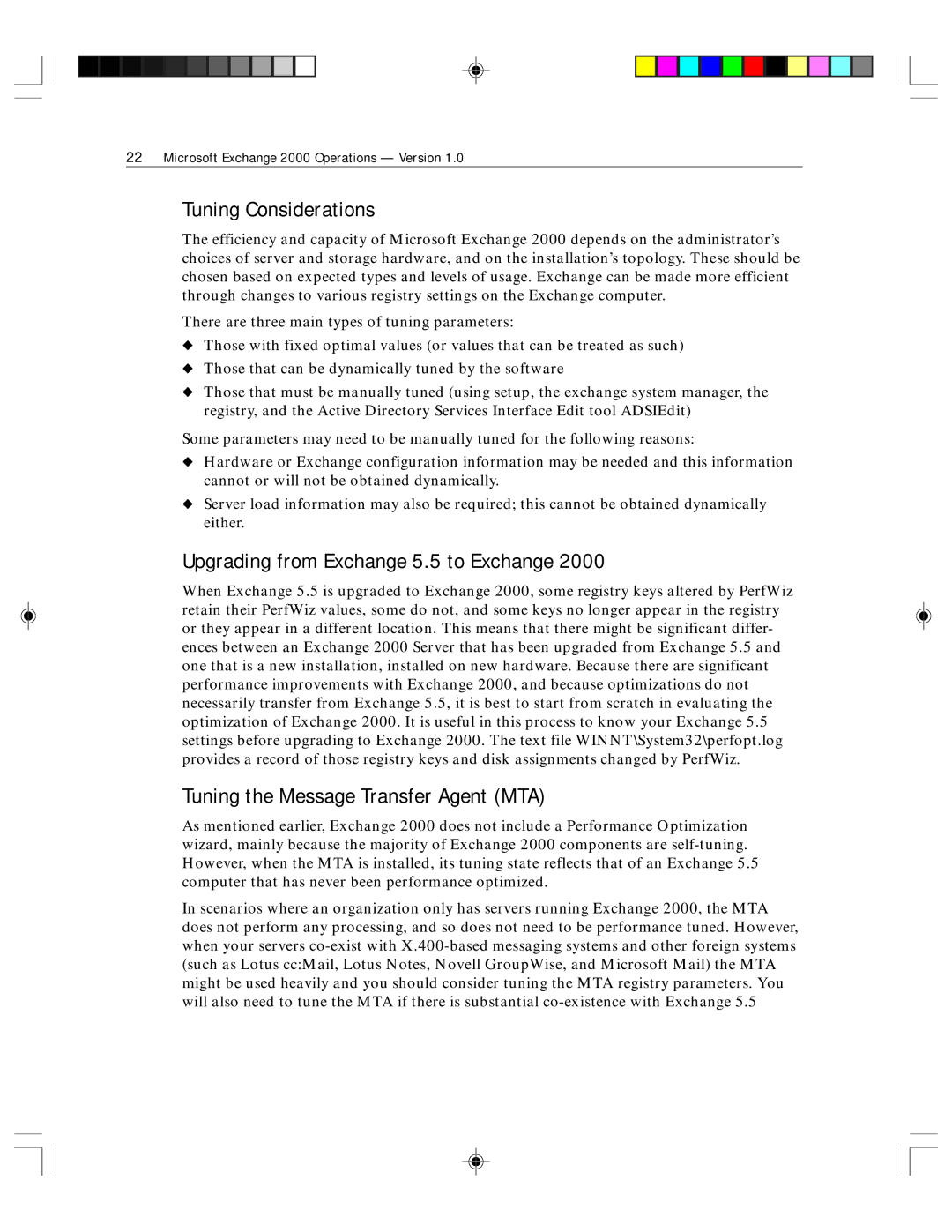 Microsoft 1 manual Tuning Considerations, Upgrading from Exchange 5.5 to Exchange, Tuning the Message Transfer Agent MTA 