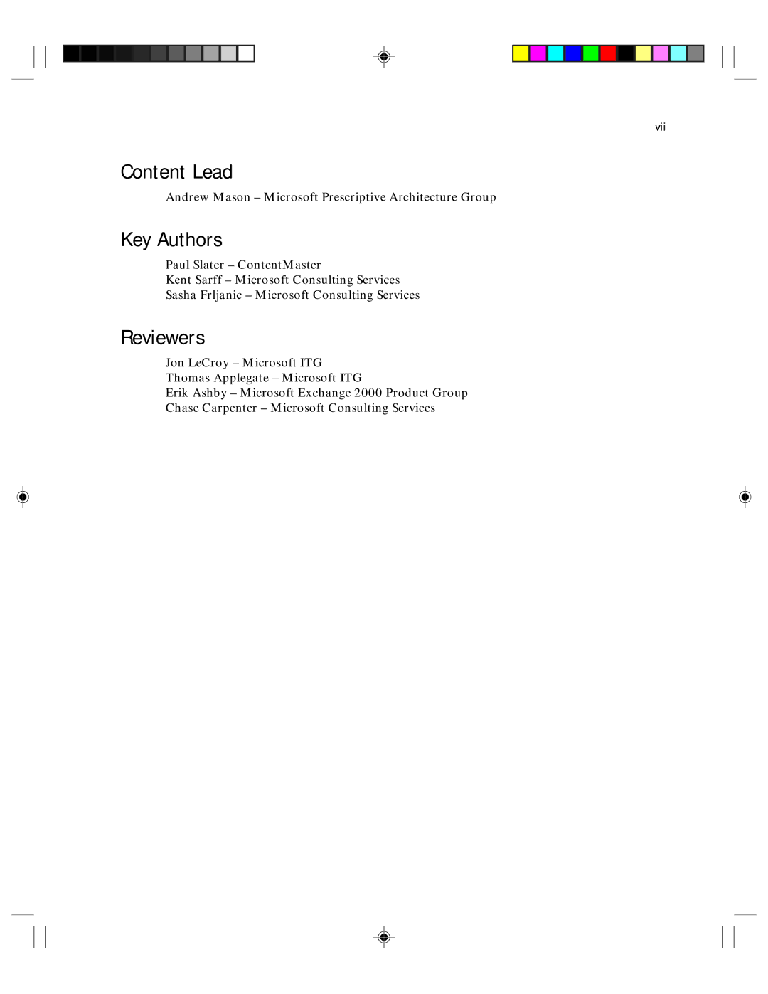 Microsoft 1 manual Content Lead, Key Authors, Reviewers, Vii 