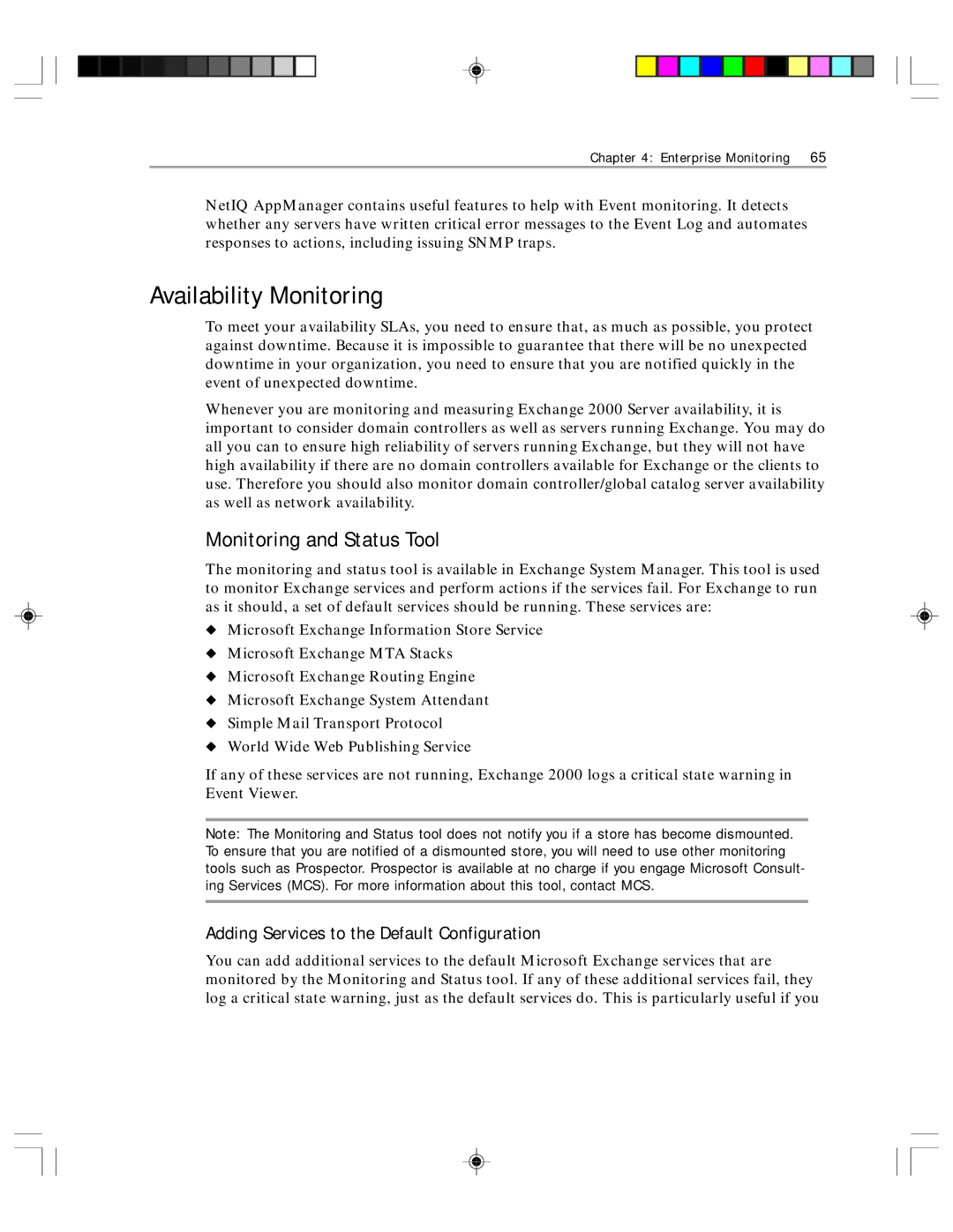 Microsoft 1 manual Availability Monitoring, Monitoring and Status Tool, Adding Services to the Default Configuration 