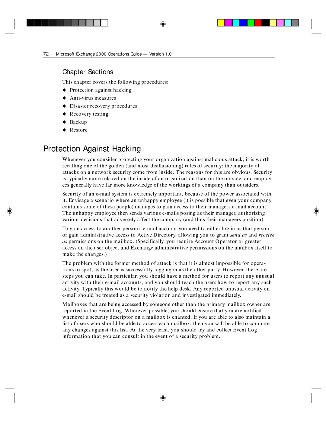 Microsoft 1 manual Protection Against Hacking, Chapter Sections 