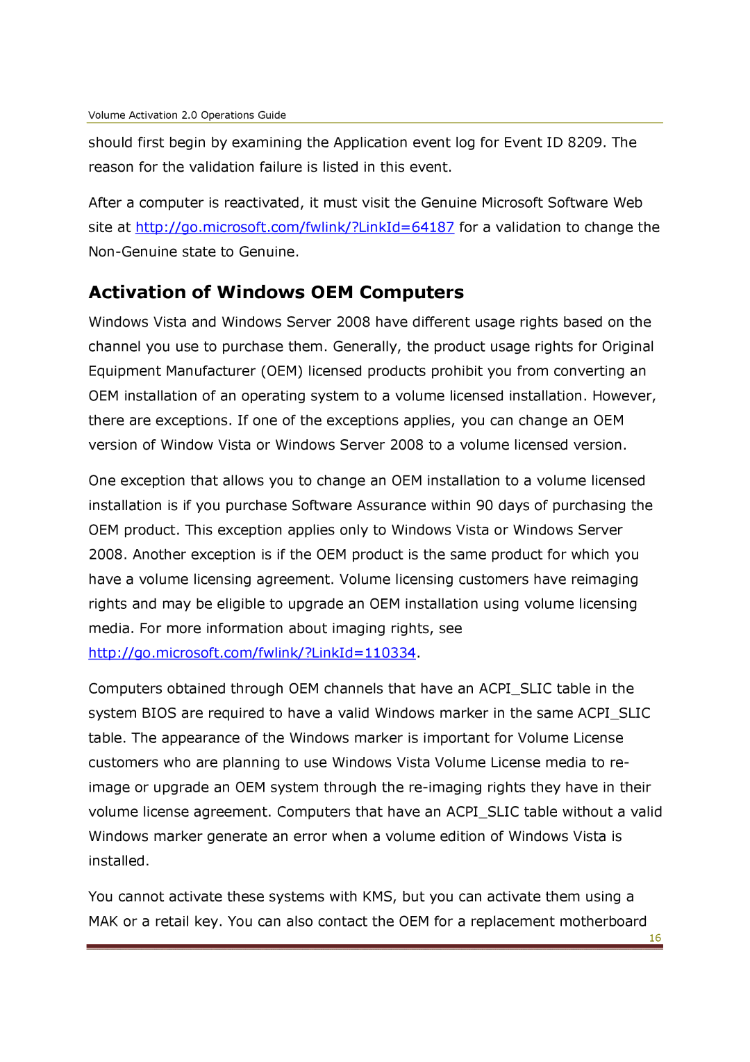 Microsoft 2 manual Activation of Windows OEM Computers 