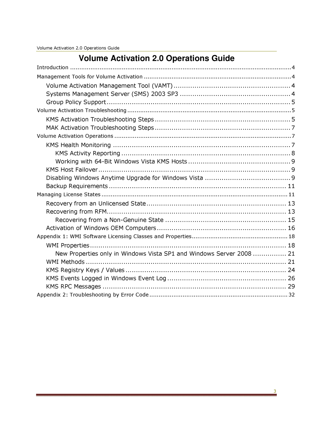 Microsoft manual Volume Activation 2.0 Operations Guide 