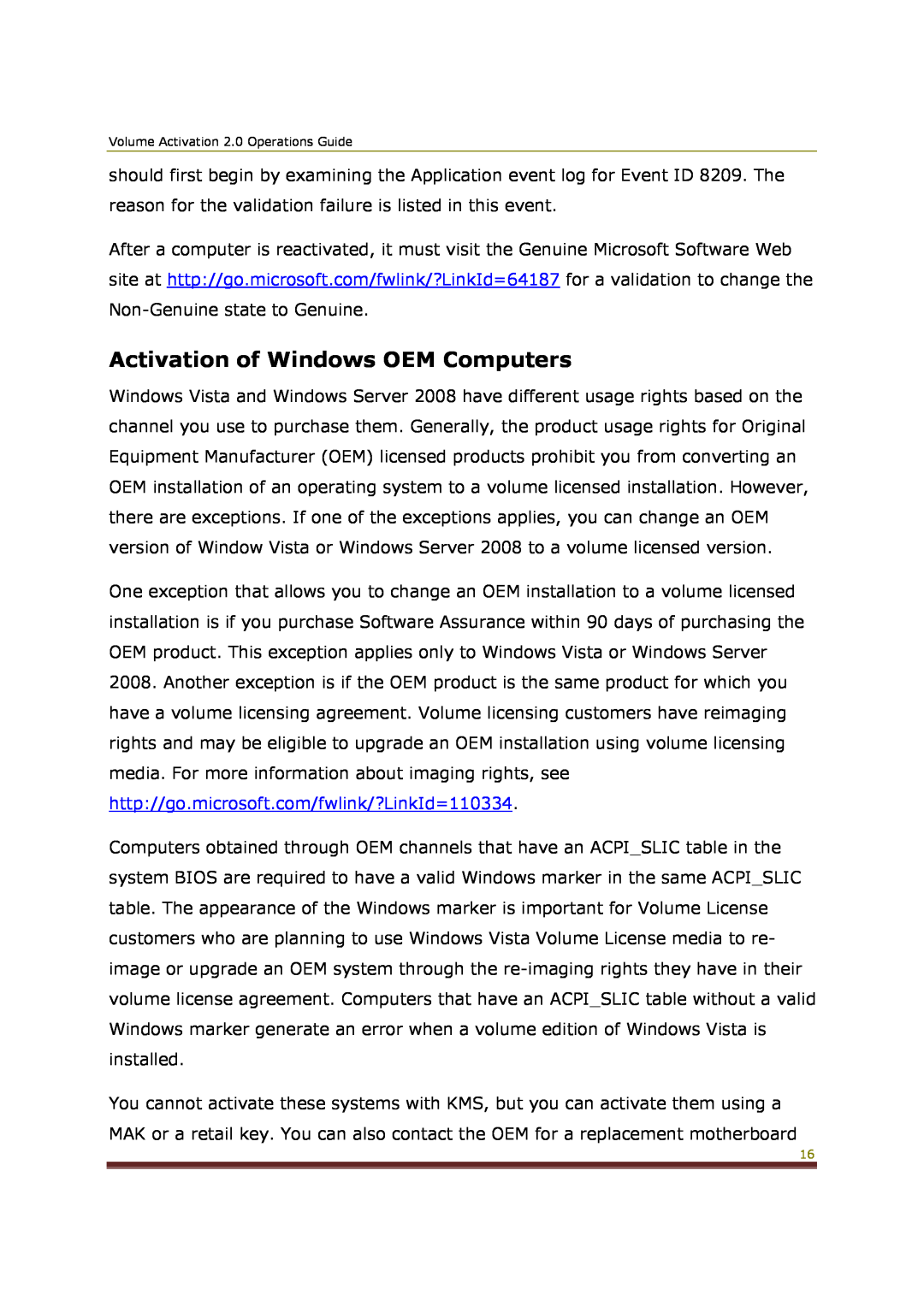 Microsoft 2 manual Activation of Windows OEM Computers 