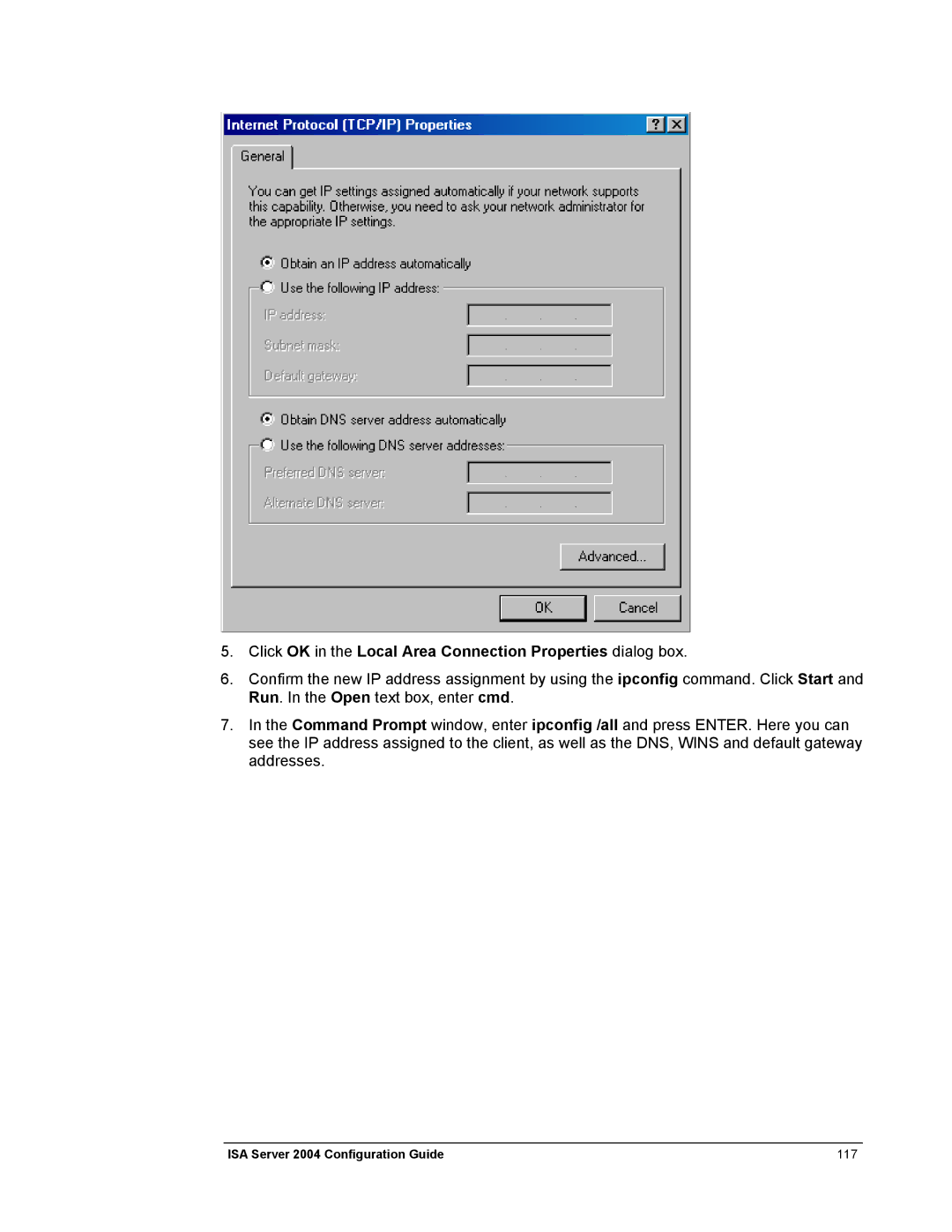 Microsoft 2004 manual Click OK in the Local Area Connection Properties dialog box 