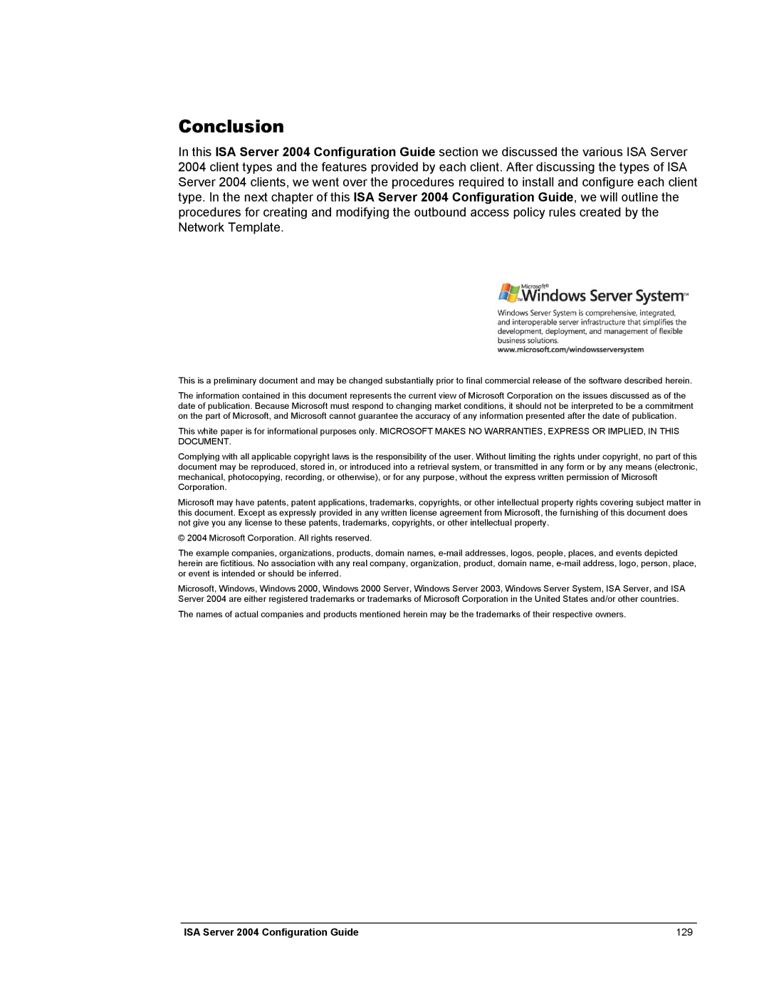 Microsoft manual ISA Server 2004 Configuration Guide 129 