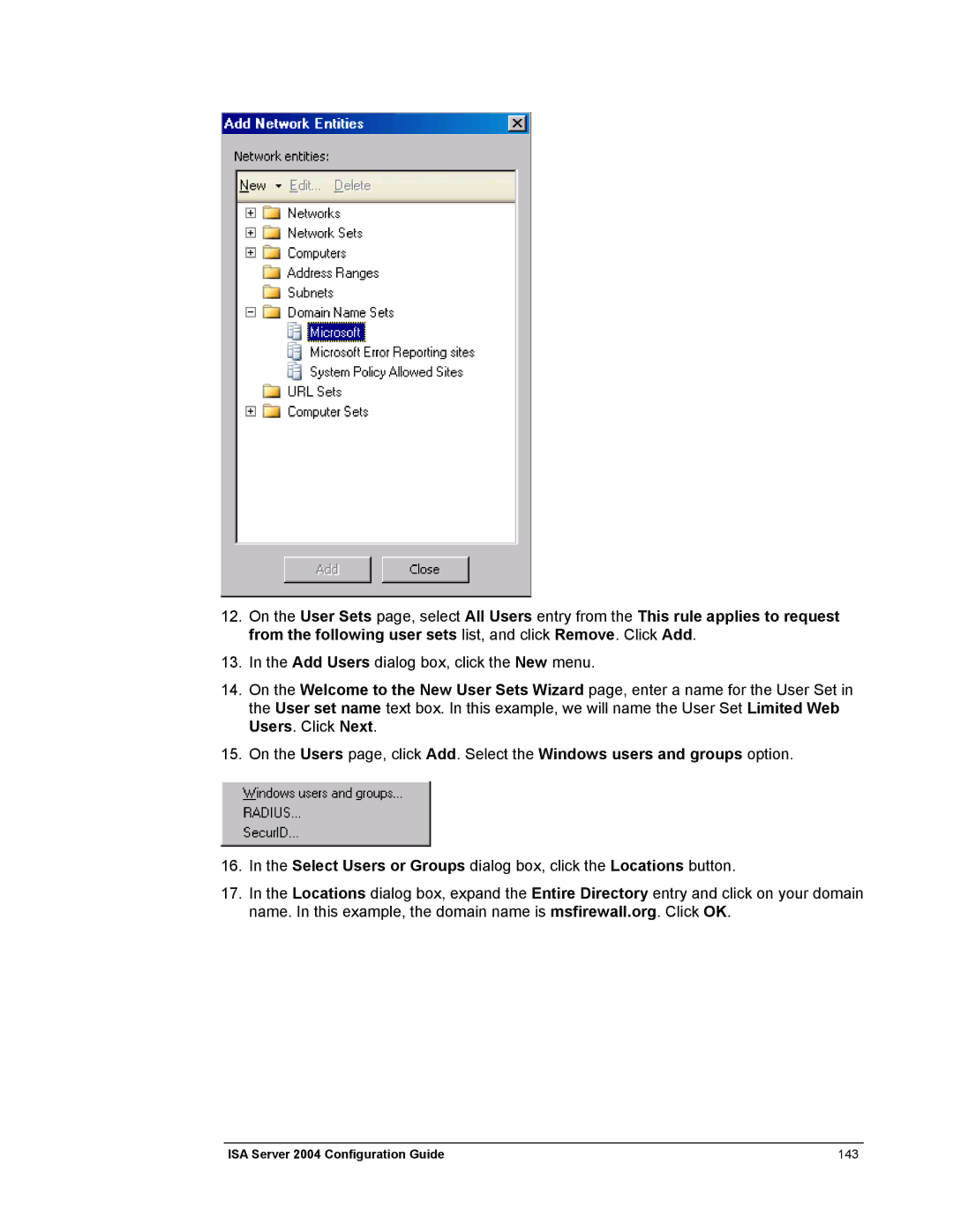 Microsoft 2004 manual On the User Sets page, select from the following user sets 