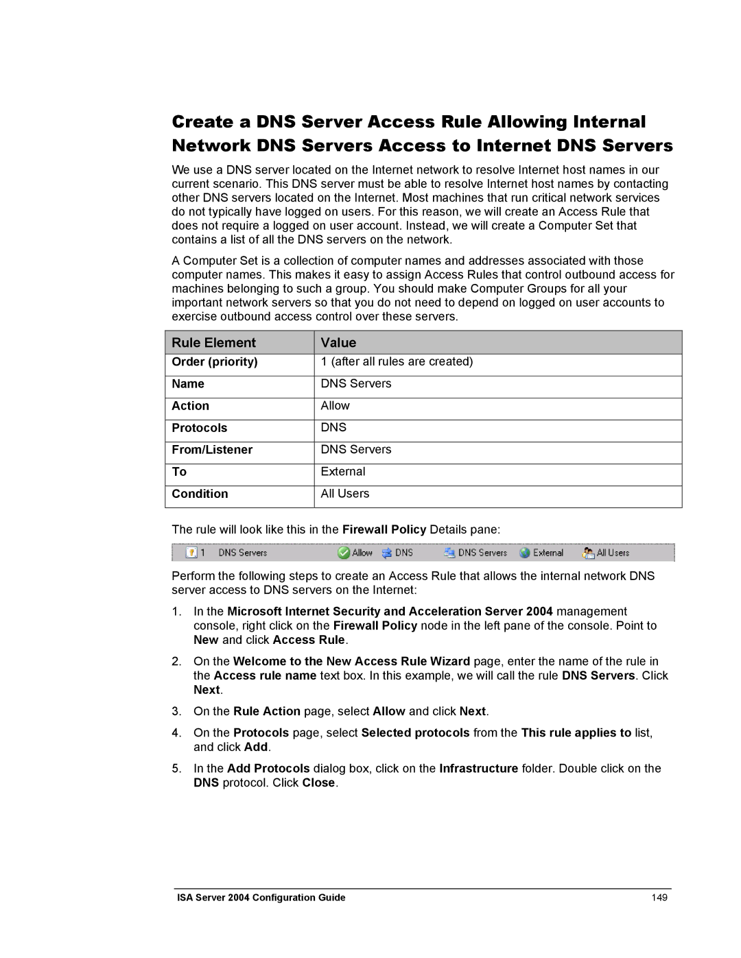 Microsoft 2004 manual From/Listener DNS Servers External Condition All Users 