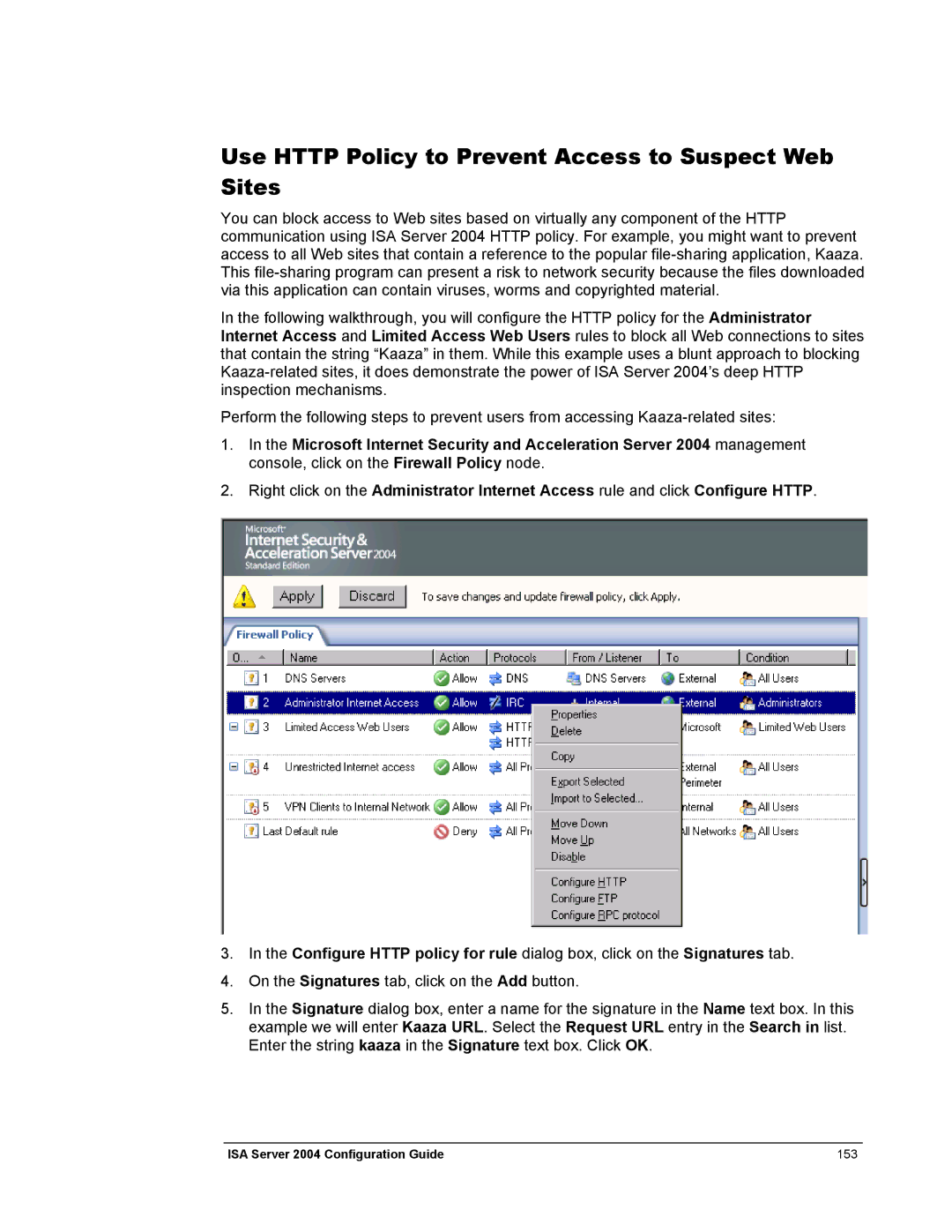 Microsoft 2004 manual Use Http Policy to Prevent Access to Suspect Web Sites 