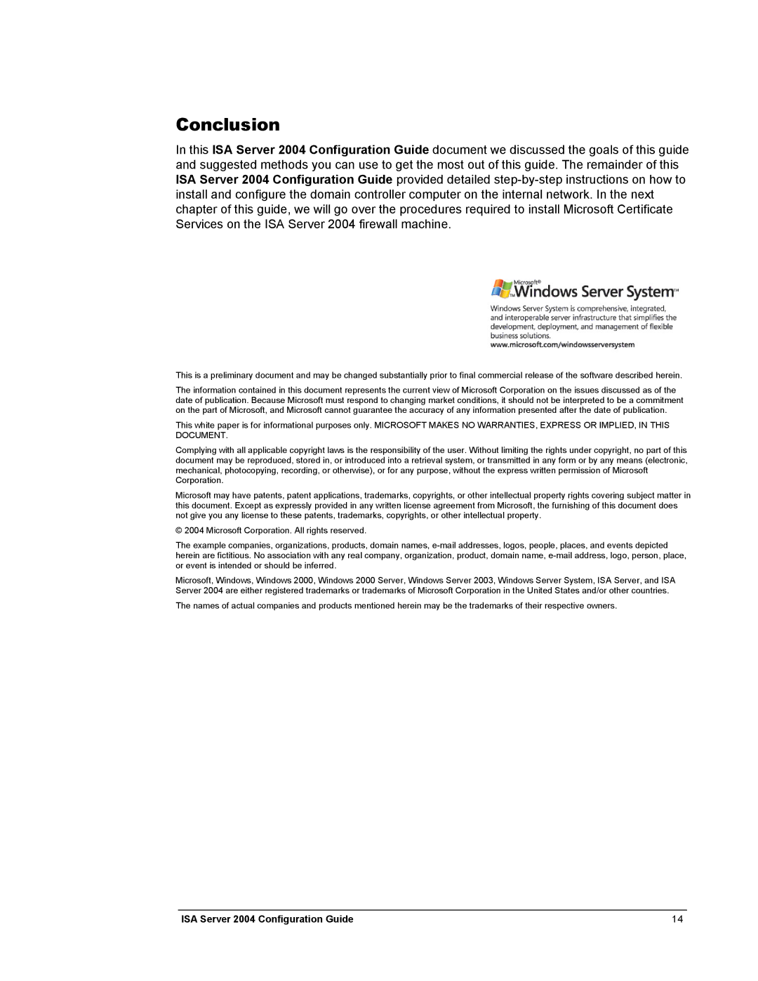 Microsoft 2004 manual Conclusion 